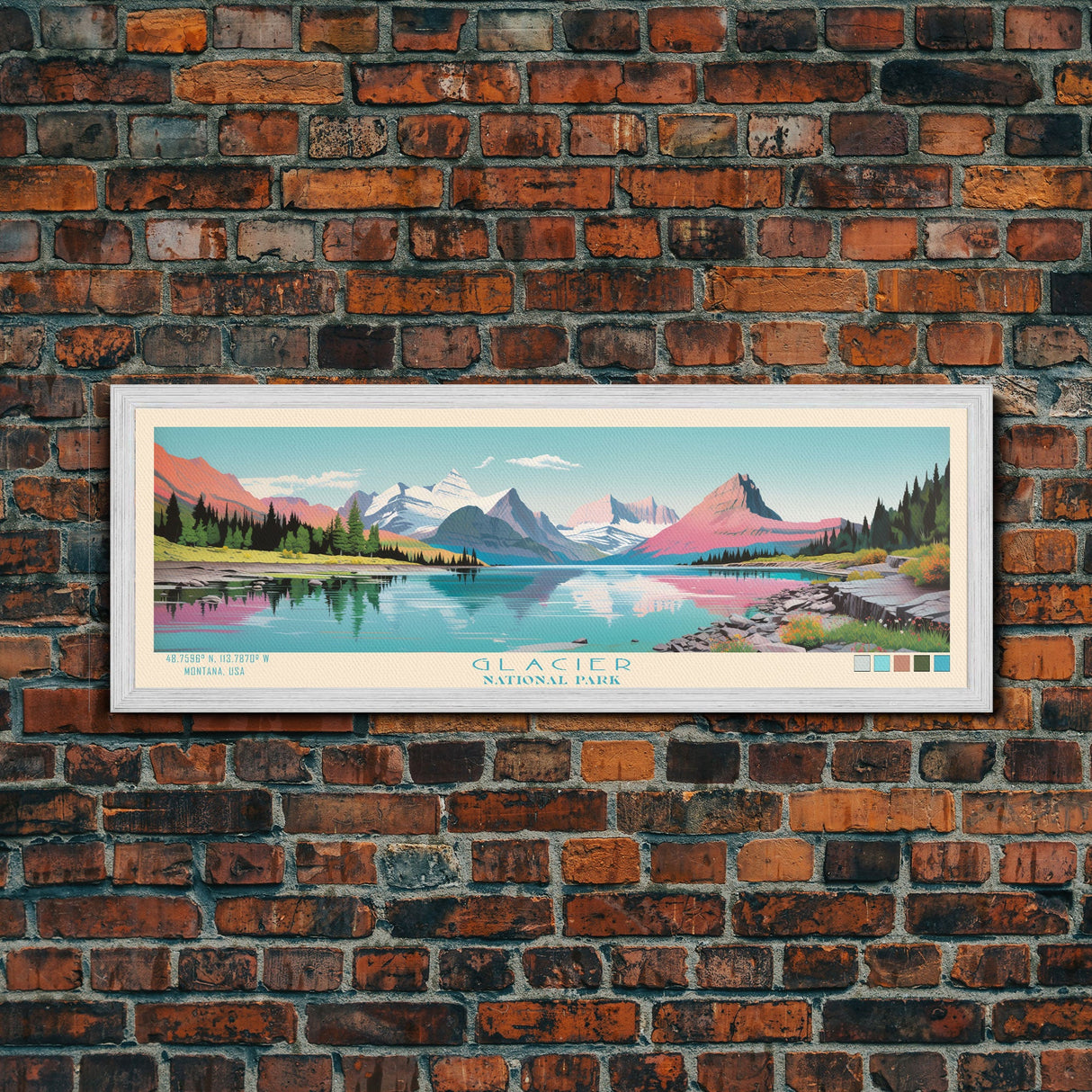 Glacier National Park, Panoramic Montana Travel Art, National Park Print, Minimalist Travel Art, Midcentury Modern Style Landscape