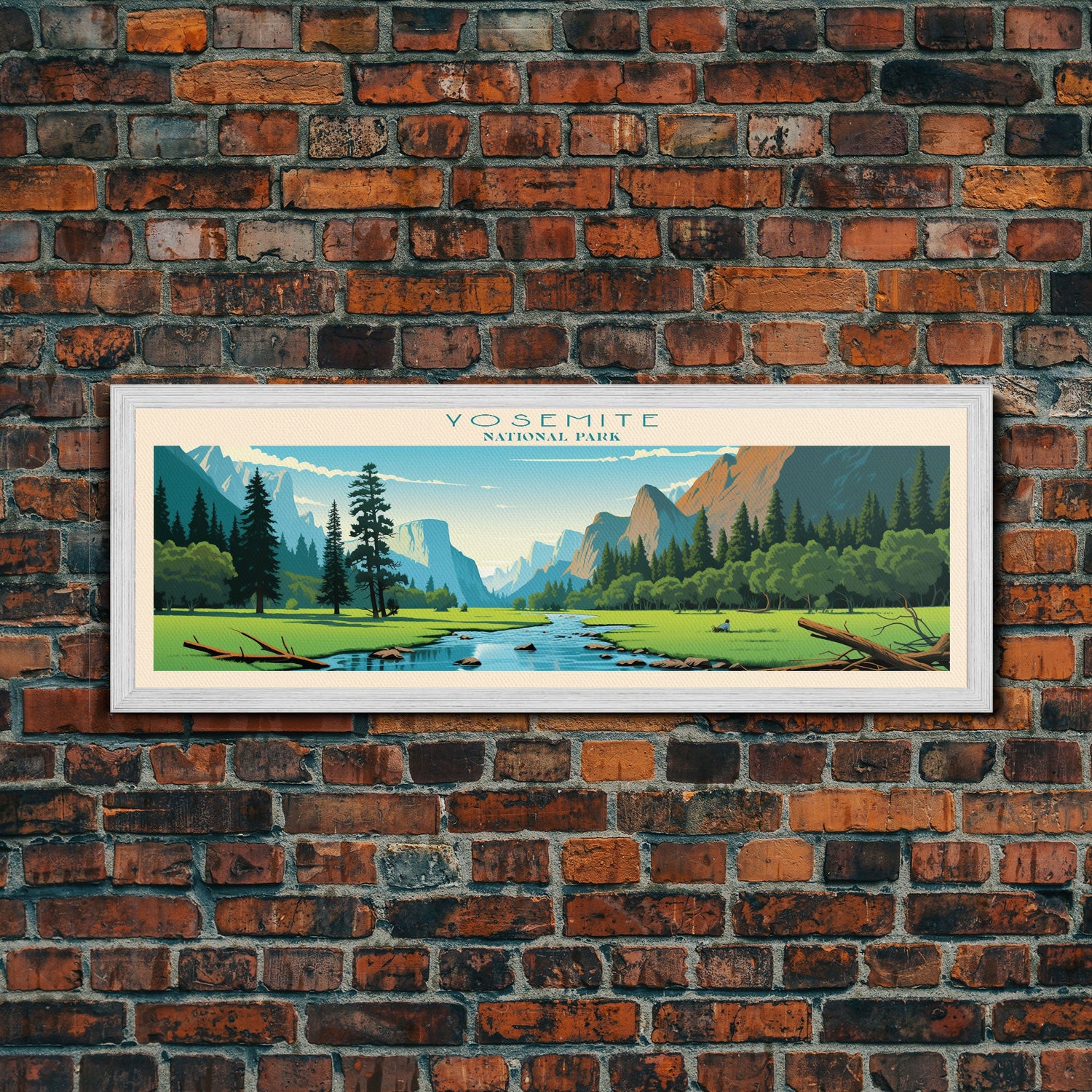 Yosemite National Park Panoramic California Travel Art, National Park Print, Minimalist Travel Art, Midcentury Modern Style Landscape