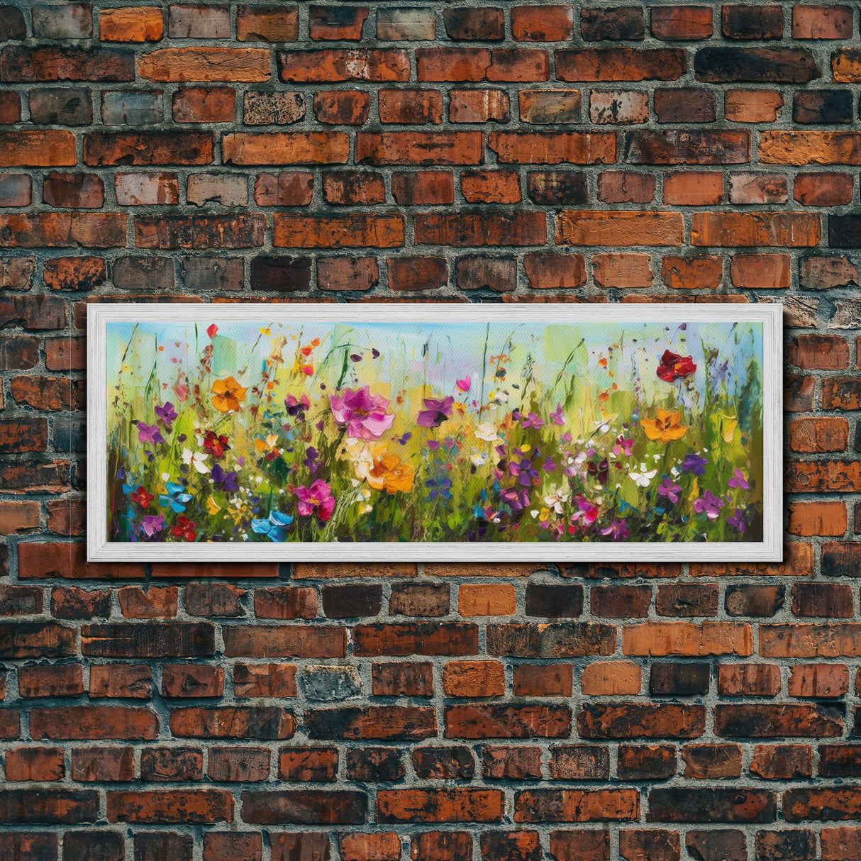 Framed Canvas Print of Original painting, Large wall art, Boho wall décor, Flower painting, Home decor, Modern art, Bedroom decor, Panoramic