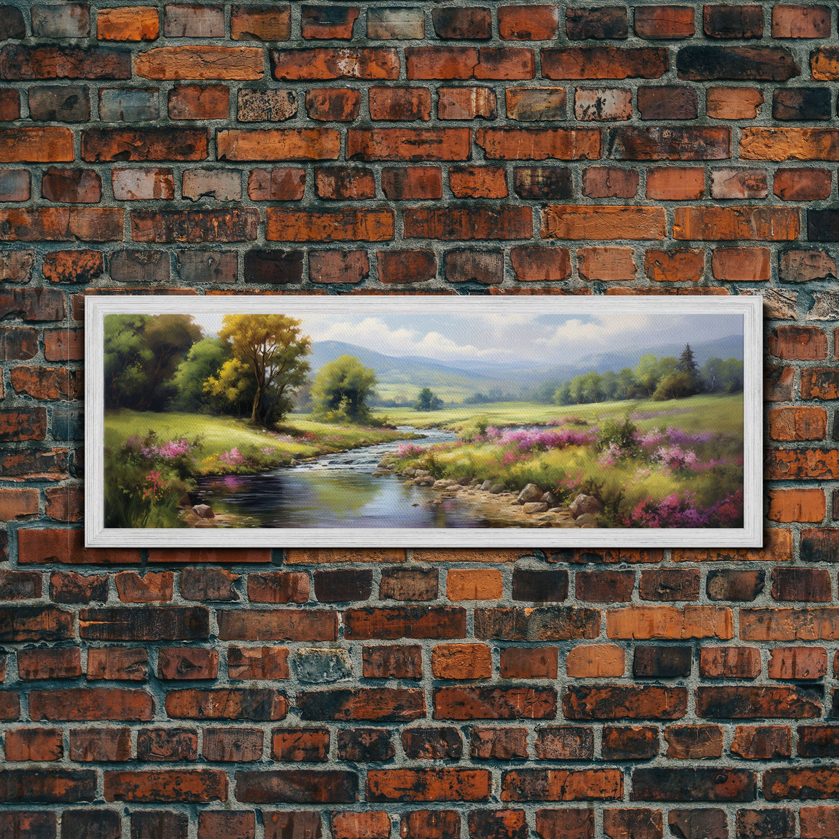 The Meadow, Framed Canvas Print, Framed Wall Art, Large Watercolor Painting, Panoramic Landscape Art Print, Modern Landscape Original Art