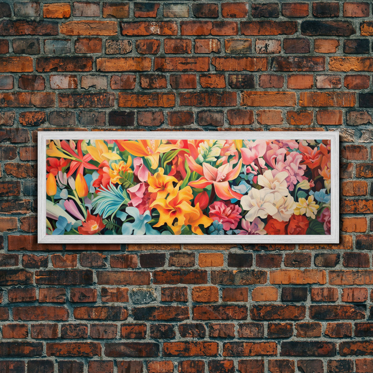 The Samurai, Framed Canvas Print, Panoramic Wall Art, Japanese Warrior Among The Cherry Blossoms, Retro Japanese Watercolor Painting