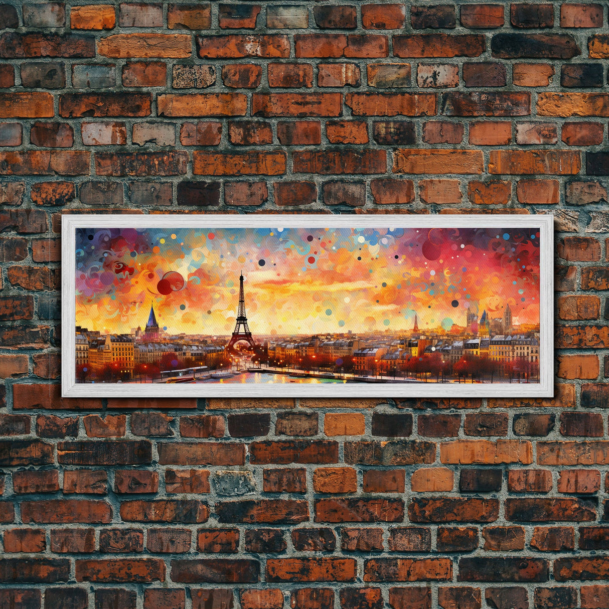 Eiffel Tower Abstract Paris France Panoramic Framed Canvas Print, Van Gogh Inspired Original Painting, Colorful Wall Art