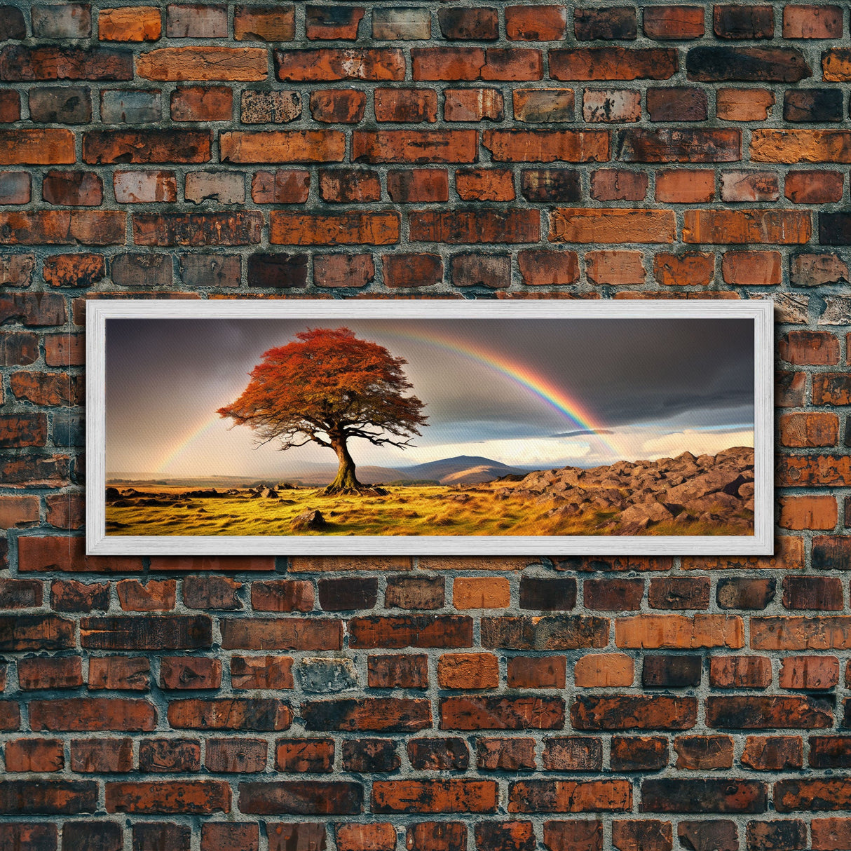 Landscape Wall Art, Vintage Art, Framed Canvas Print, Rainbow Over The Prairie Photography Print, Panoramic Style Extra Large Art