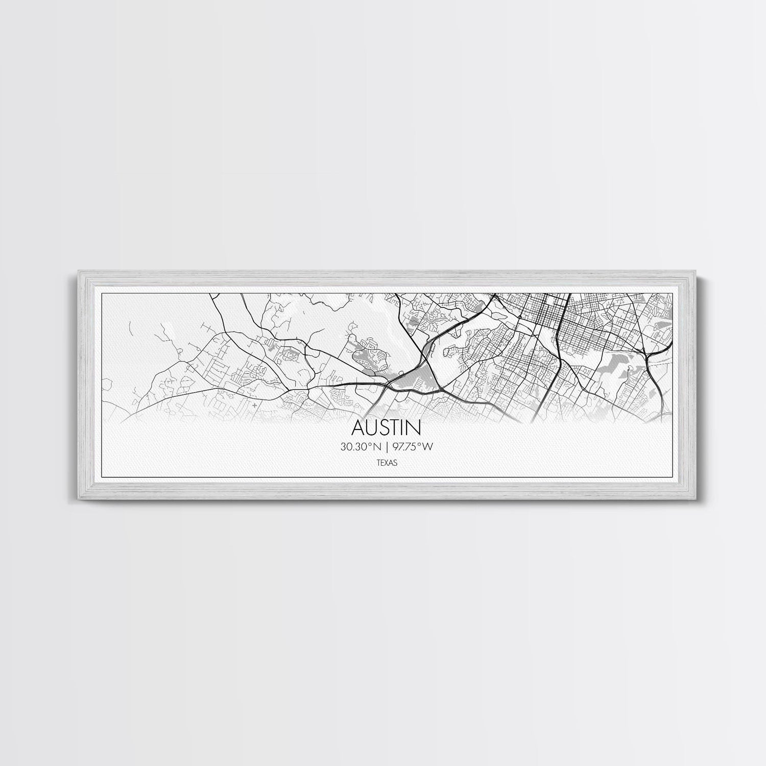 Panoramic Austin City Map, Texas Art, Map Print, Minimalist Wall Art, Canvas Art, Housewarming Gift, Street Map Art, Closing Gift