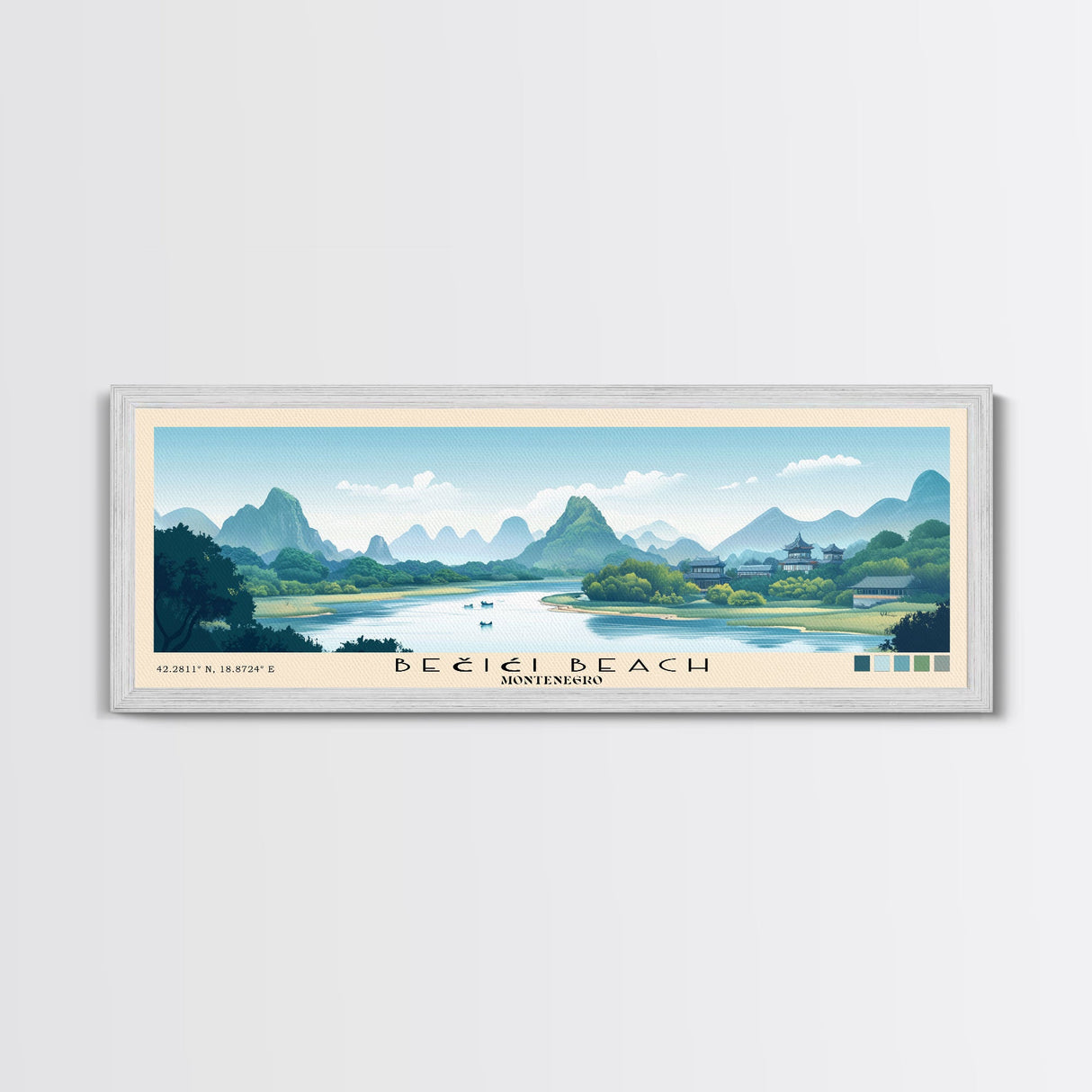 Bečići Beach, Montenegro Panoramic Print, Vacation Gift, Montenegro Wall Art, Beach Painting, Beach Decor, Beach Or Lakehouse Art