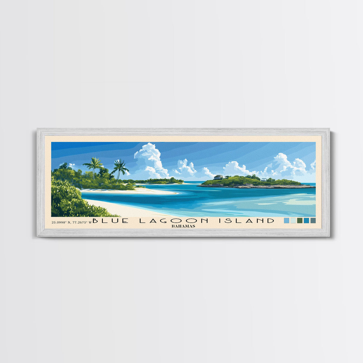 Blue Lagoon Island, Bahamas Panoramic Print, Vacation Gift, Bahamas Wall Art, Beach Painting, Beach Decor, Beach Or Lakehouse Art
