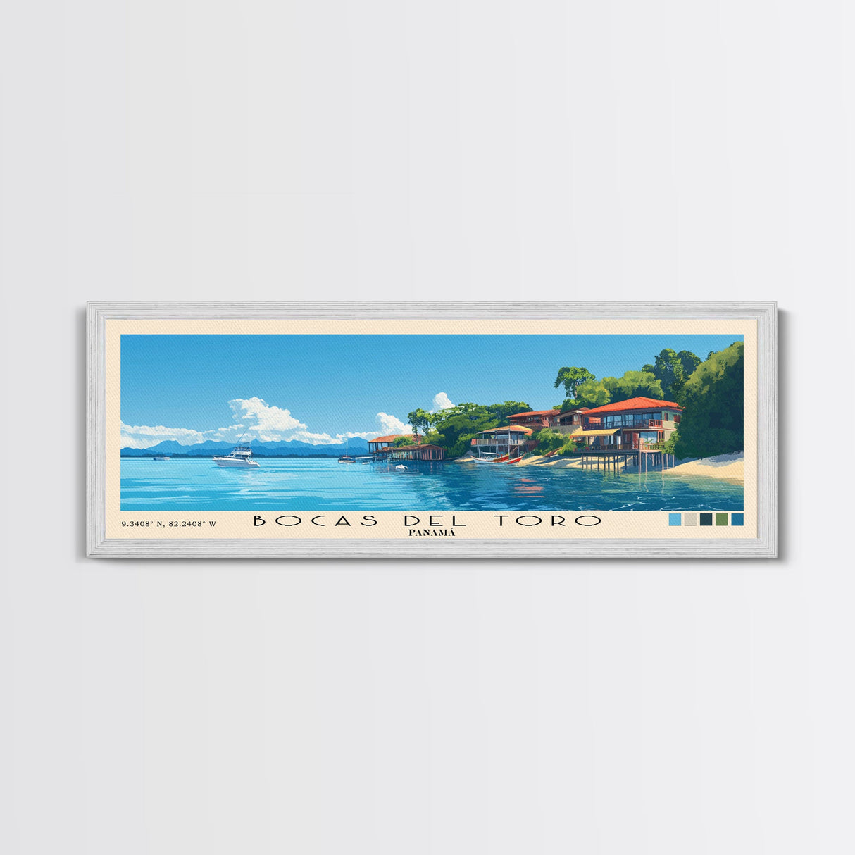 Bocas del Toro , Panamá Panoramic Beach Print, Vacation Gift, Panamá Wall Art, Beach Painting, Beach Decor, Beach Painting