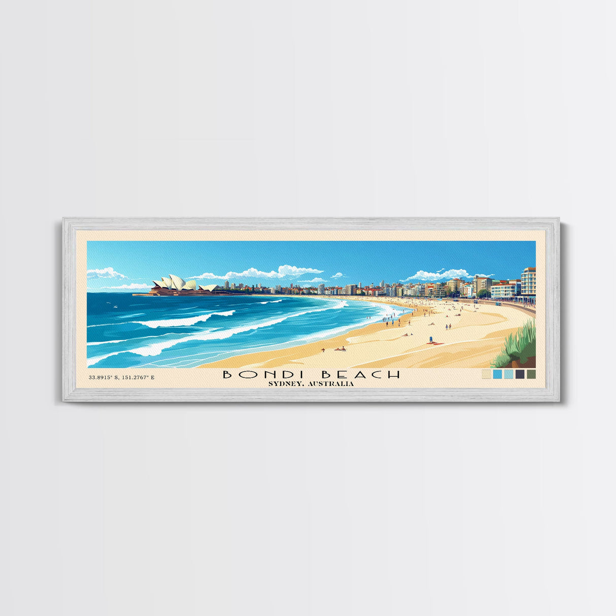 Bondi Beach, Sydney, Australia Panoramic Print, Vacation Gift, Sydney, Australia Wall Art, Beach Painting, Beach Decor, Beach Or Lakehouse Art