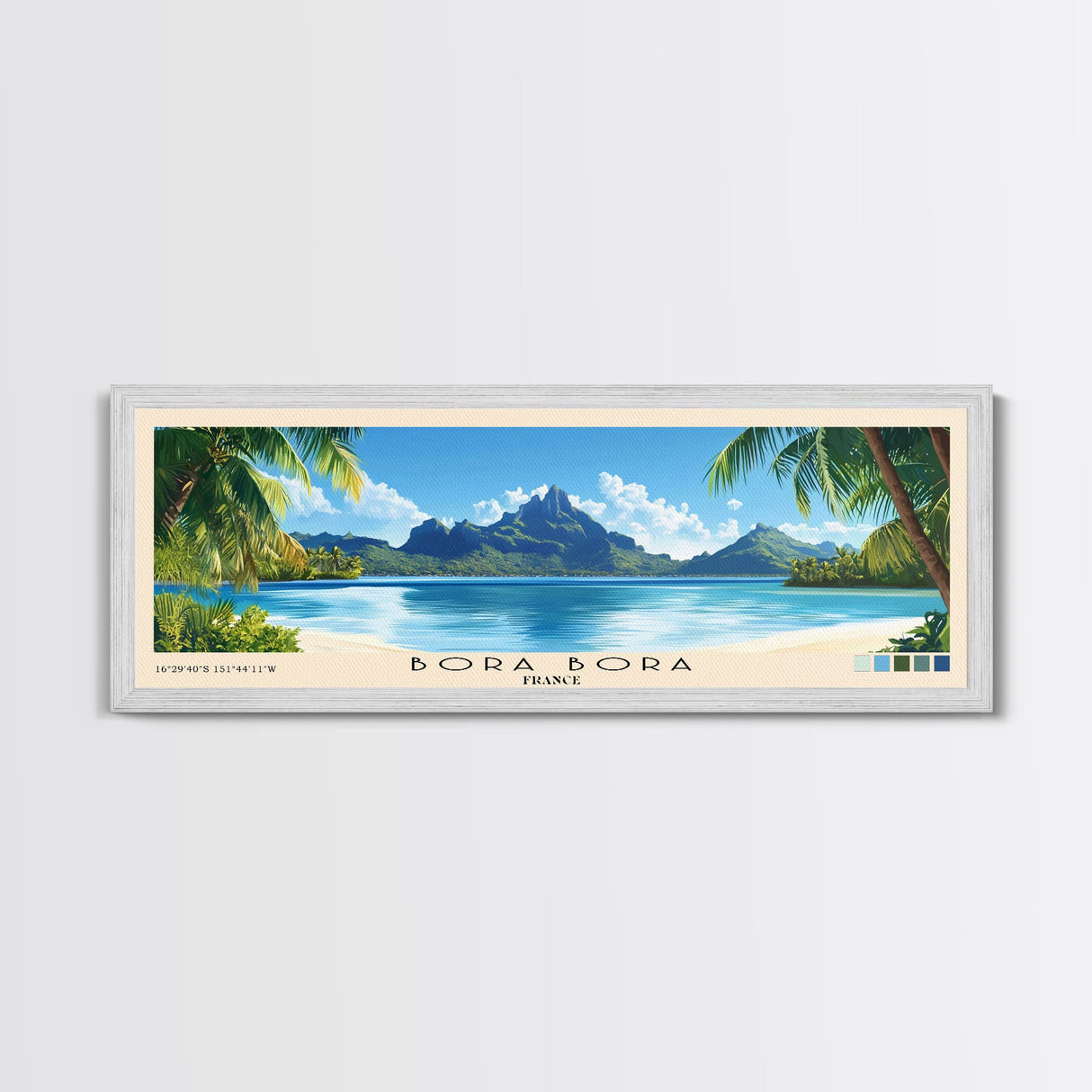 Bora Bora, France Panoramic Beach Print, Vacation Gift, France Wall Art, Beach Painting, Beach Decor, Beach Painting