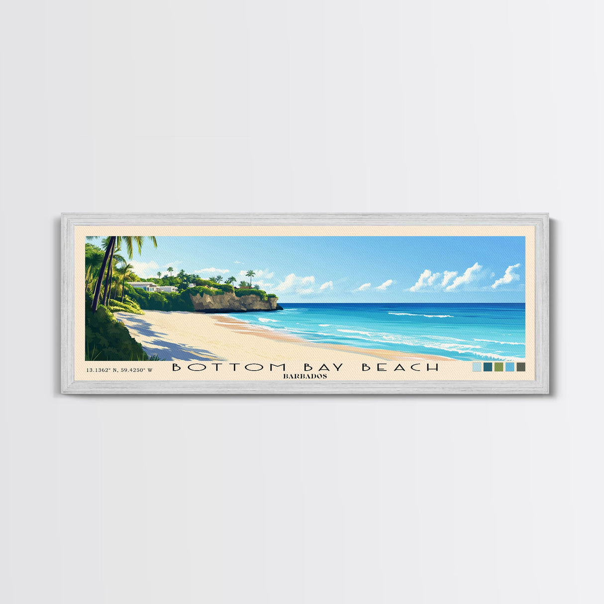 Bottom Bay Beach, Barbados Panoramic Beach Print, Vacation Gift, Barbados Wall Art, Framed Canvas Print, Framed Beach Painting