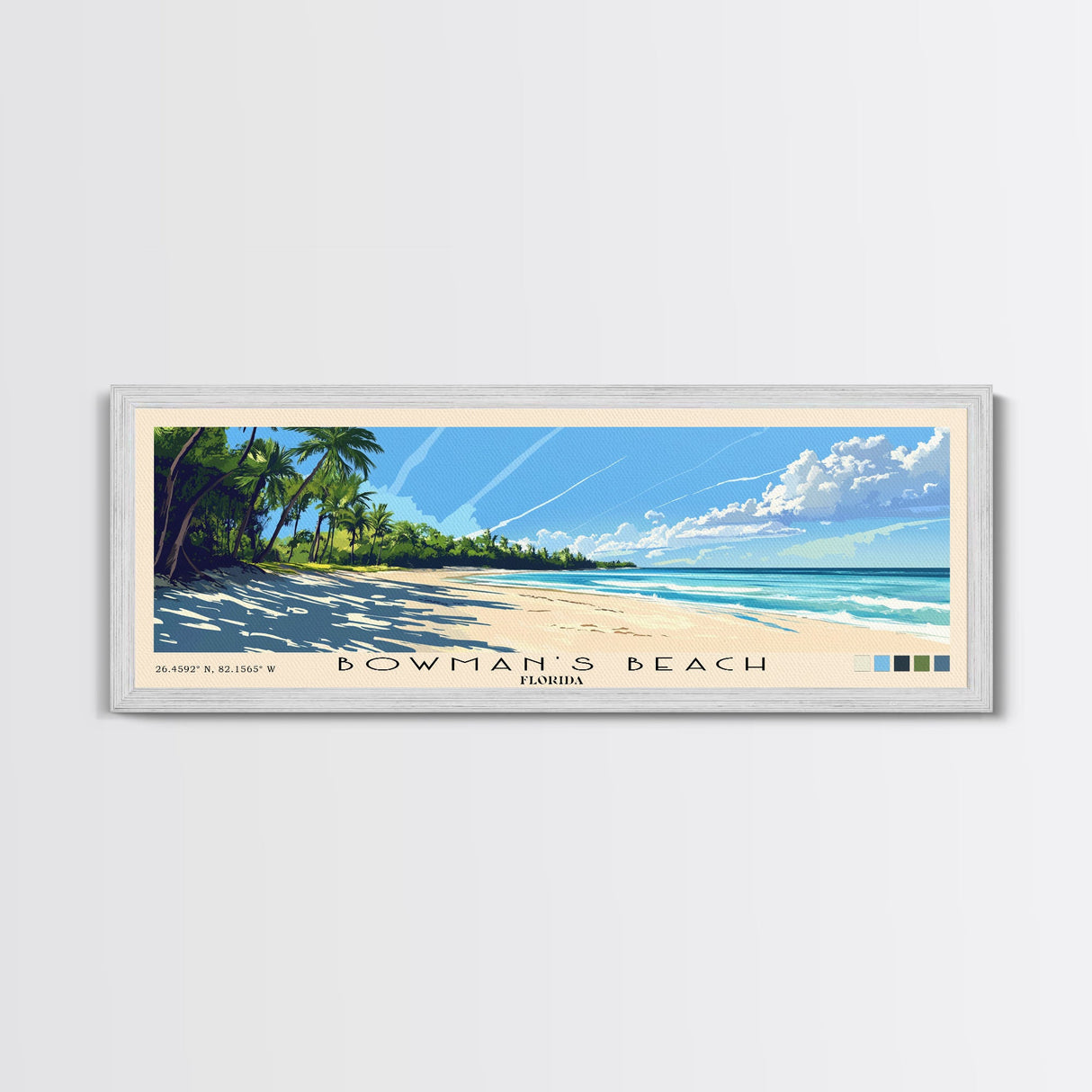 Bowman’s Beach, Florida Panoramic Print, Vacation Gift, Florida Wall Art, Beach Painting, Beach Decor, Large Wall Art, Wood Frame Art