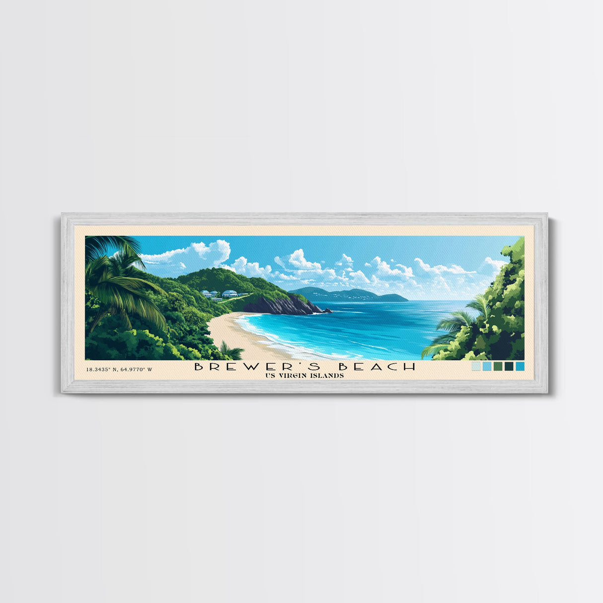 Brewer’s Beach, US Virgin islands Panoramic Print, Vacation Gift, US Virgin islands Wall Art, Beach Painting, Beach Decor, Beach Or Lakehouse Art