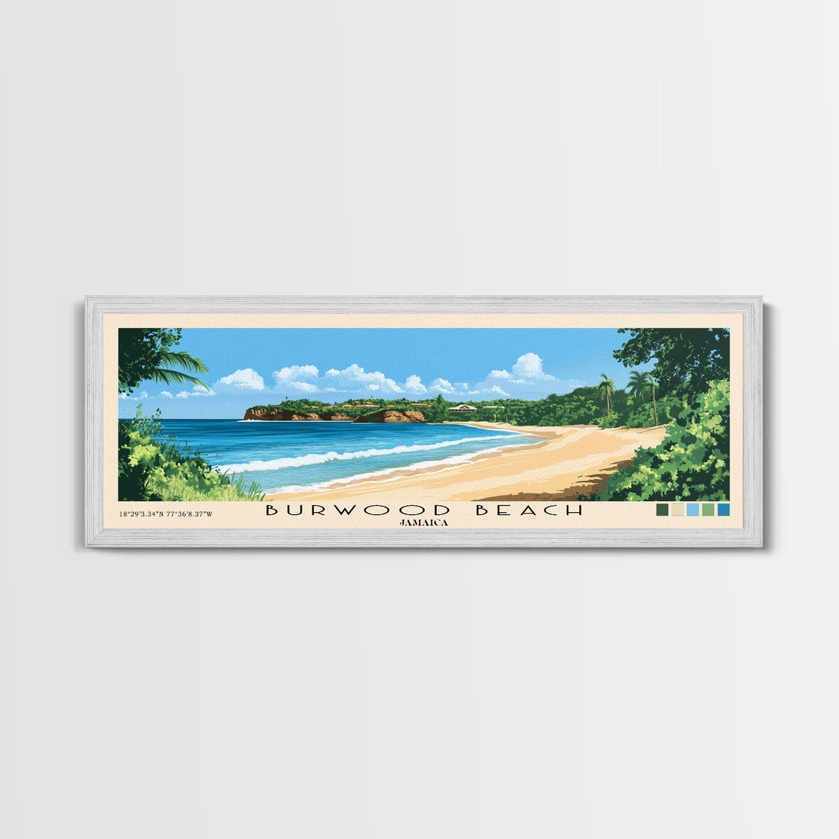 Burwood Beach, Jamaica Panoramic Beach Print, Vacation Gift, Jamaica Wall Art, Beach Painting, Beach Decor, Beach Painting