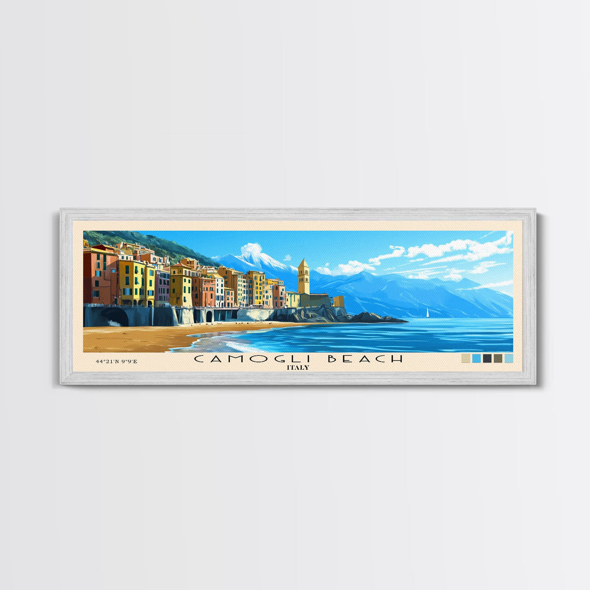 Camogli Beach, Italy Panoramic Beach Print, Vacation Gift, Italy Wall Art, Beach Painting, Beach Decor, Beach Painting