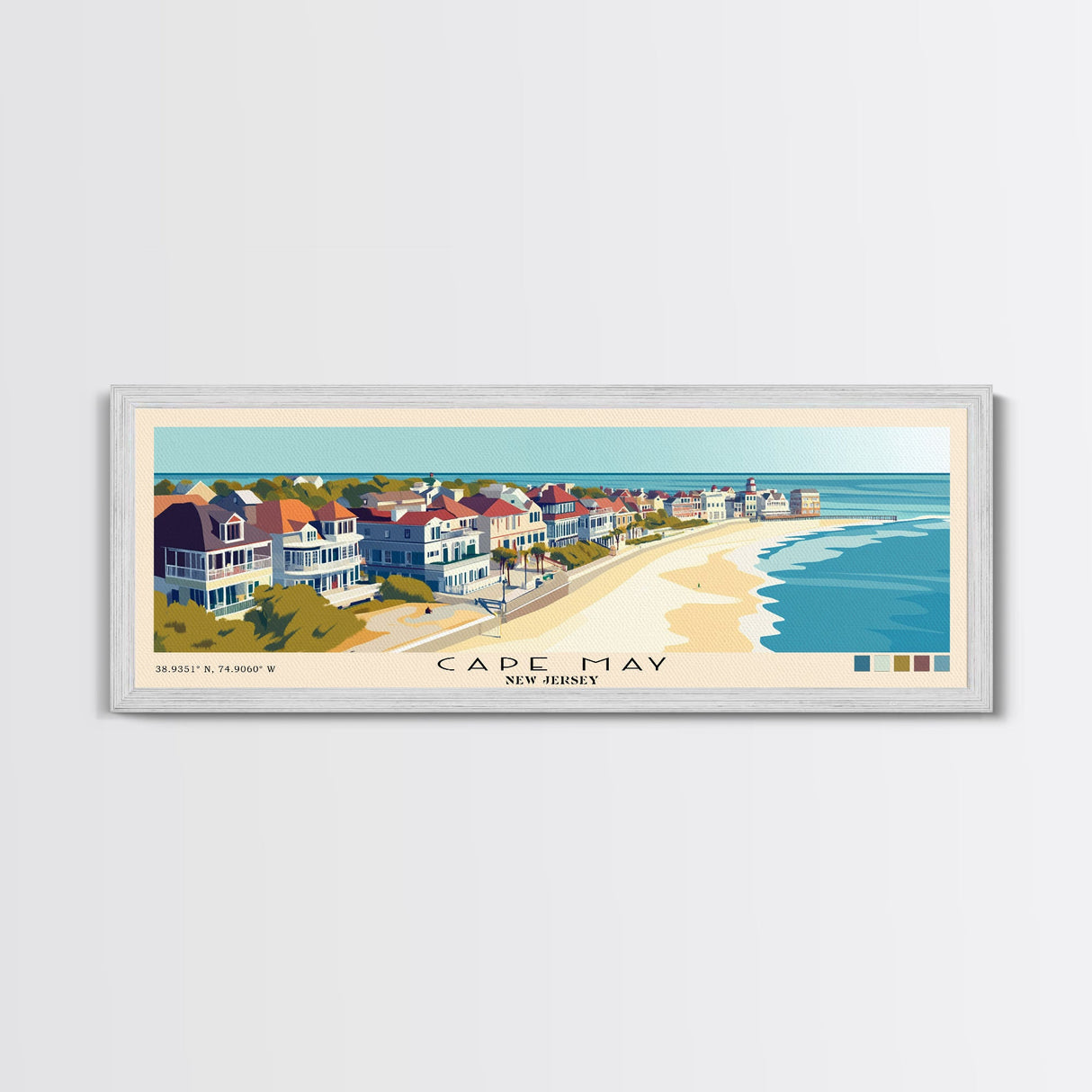 Cape May, New Jersey Panoramic Beach Print, Vacation Gift, New Jersey Wall Art, Beach Painting, Beach Decor, Beach Painting