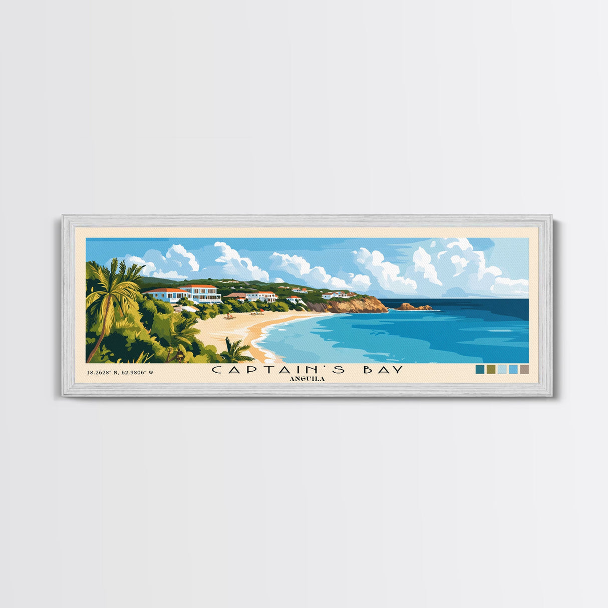 Captain's Bay, Anguila Panoramic Print, Vacation Gift, Anguila Wall Art, Beach Painting, Beach Decor, Beach Or Lakehouse Art