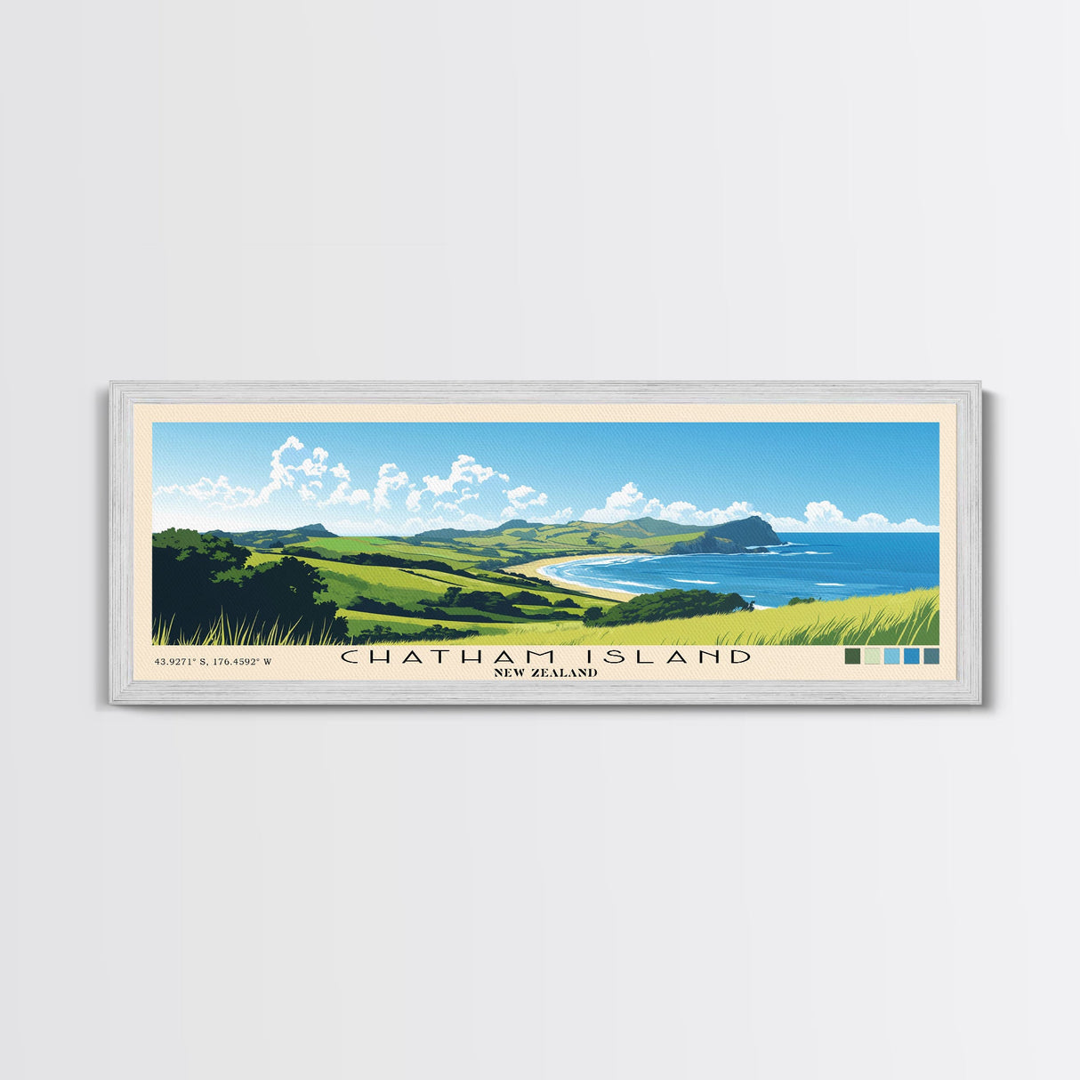 Chatham Island, New Zealand Panoramic Print, Vacation Gift, New Zealand Wall Art, Beach Painting, Beach Decor, Beach Or Lakehouse Art