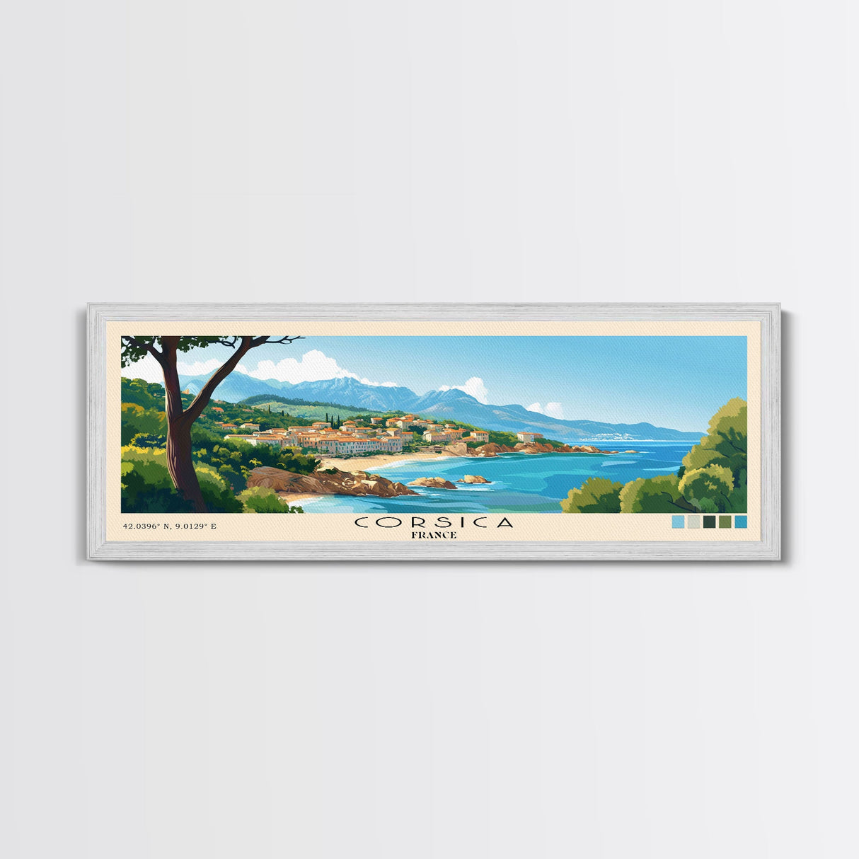 Corsica, France Panoramic Print, Vacation Gift, France Wall Art, Beach Painting, Beach Decor, Beach Or Lakehouse Art