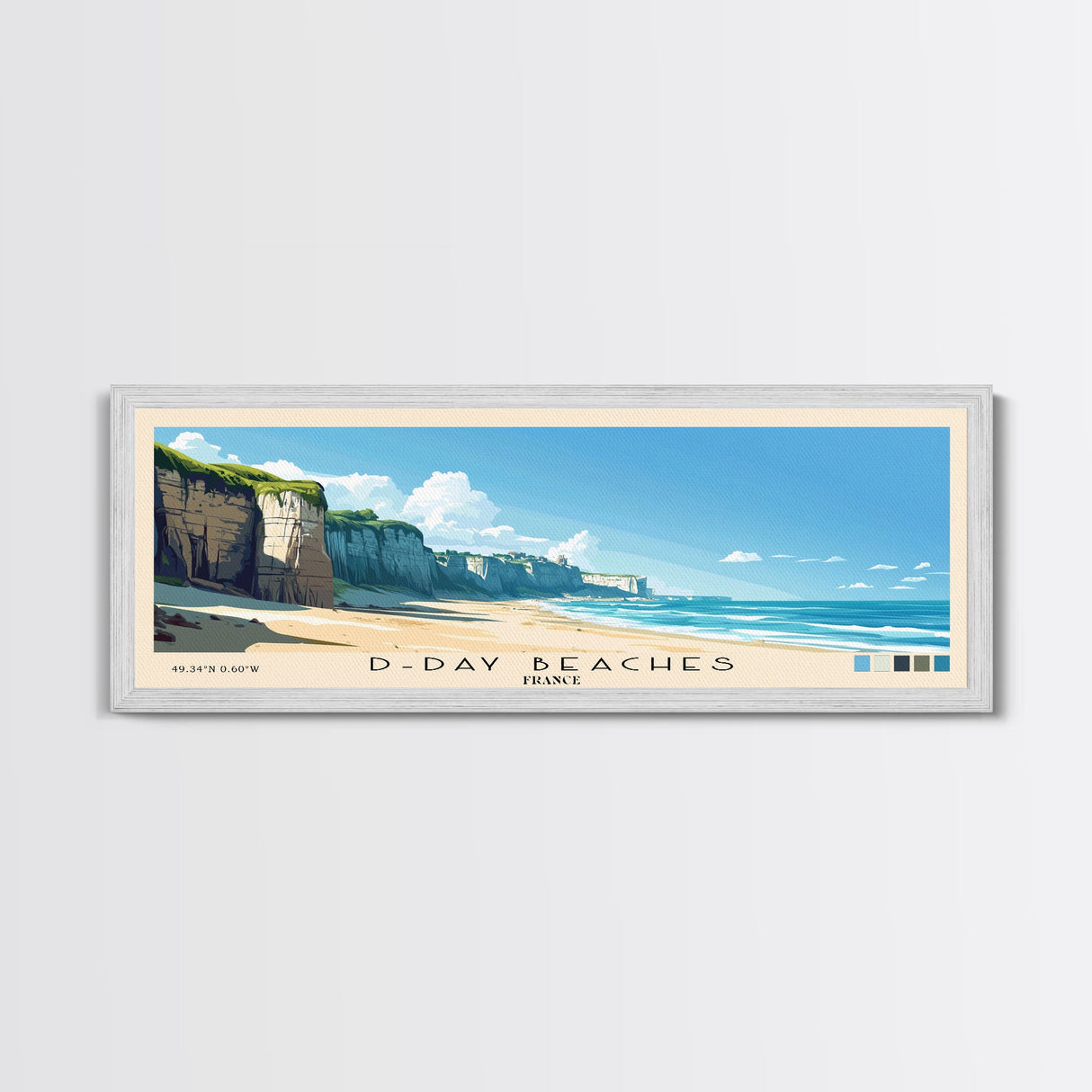 D-Day beaches, France Panoramic Beach Print, Vacation Gift, France Wall Art, Framed Canvas Print, Framed Beach Painting