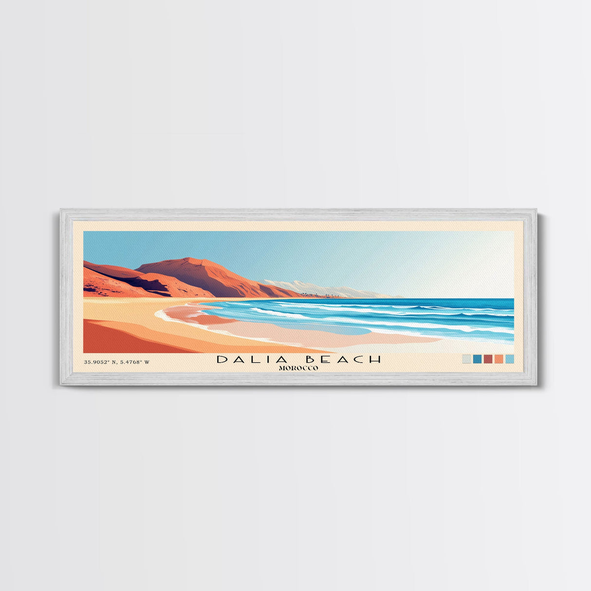 Dalia Beach, Morocco Panoramic Beach Print, Vacation Gift, Morocco Wall Art, Beach Painting, Beach Decor, Beach Painting