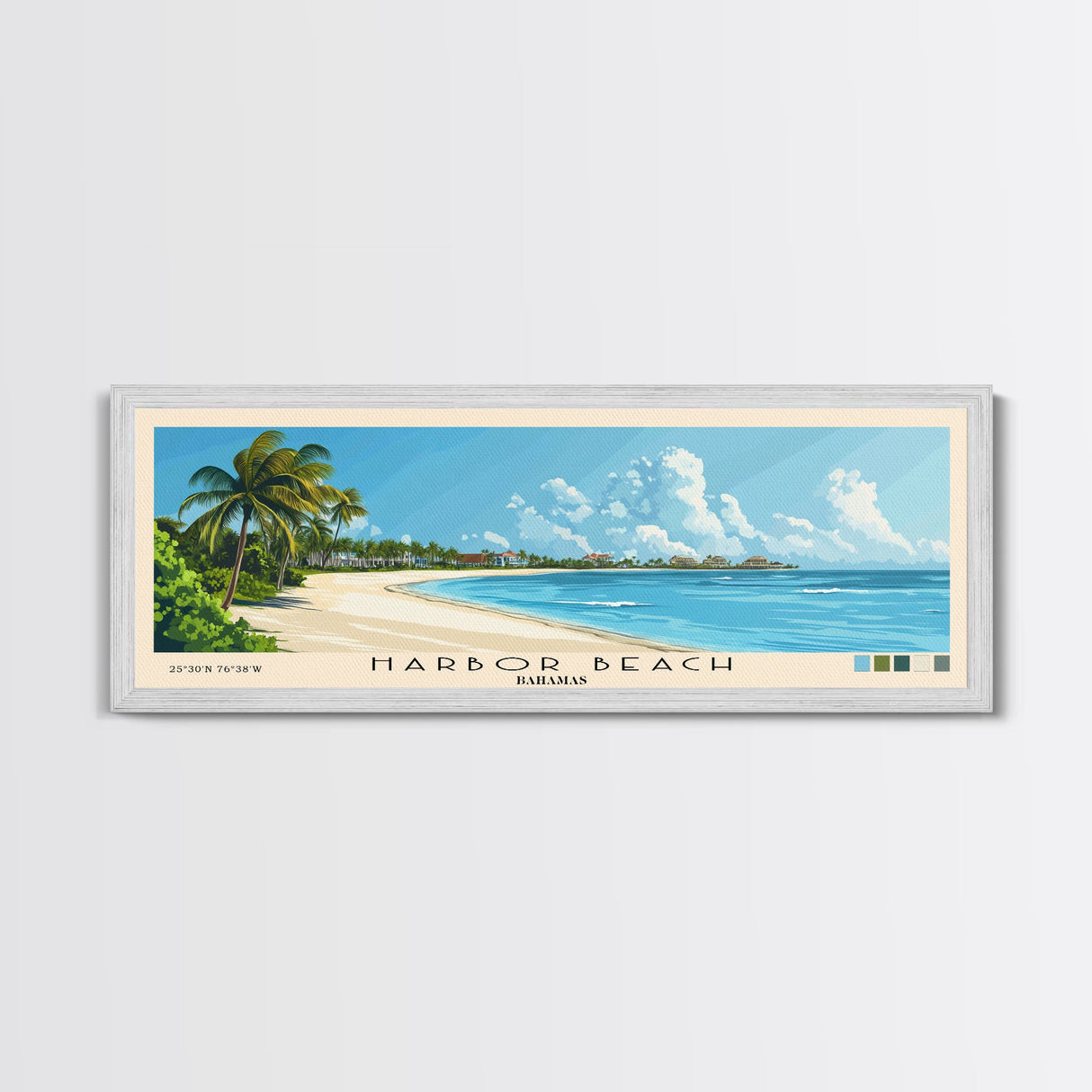 Harbor Beach, Bahamas Panoramic Print, Vacation Gift, Bahamas Wall Art, Beach Painting, Beach Decor, Beach Or Lakehouse Art