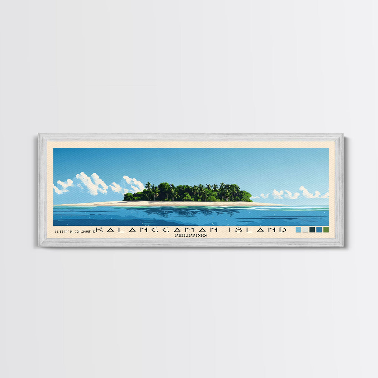Kalanggaman Island, Philippines Panoramic Beach Print, Vacation Gift, Philippines Wall Art, Framed Canvas Print, Framed Beach Painting