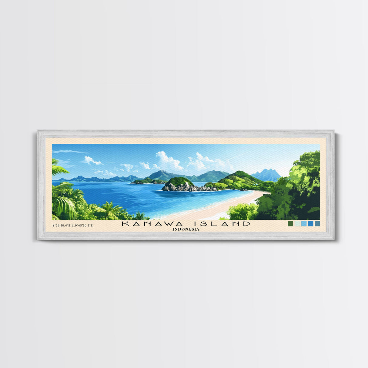 Kanawa Island, Indonesia Panoramic Beach Print, Vacation Gift, Indonesia Wall Art, Beach Painting, Beach Decor, Beach Painting
