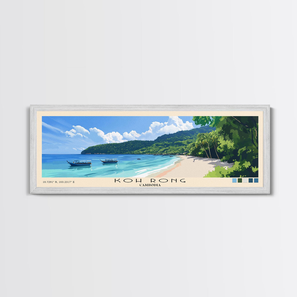Koh Rong, Cambodia Panoramic Print, Vacation Gift, Cambodia Wall Art, Beach Painting, Beach Decor, Large Wall Art, Wood Frame Art