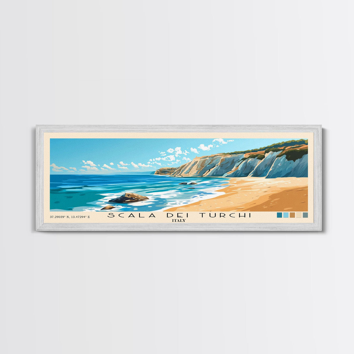 Scala dei Turchi, Italy Panoramic Print, Vacation Gift, Italy Wall Art, Beach Painting, Beach Decor, Large Wall Art, Wood Frame Art
