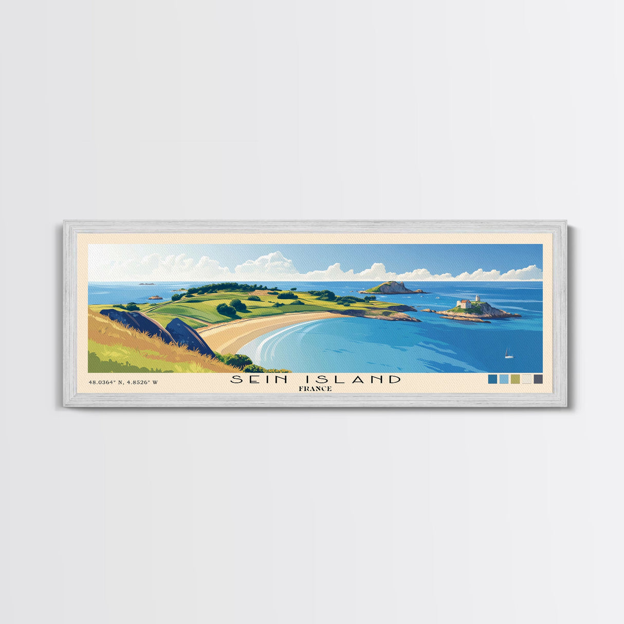 Sein Island, France Panoramic Print, Vacation Gift, France Wall Art, Beach Painting, Beach Decor, Large Wall Art, Wood Frame Art
