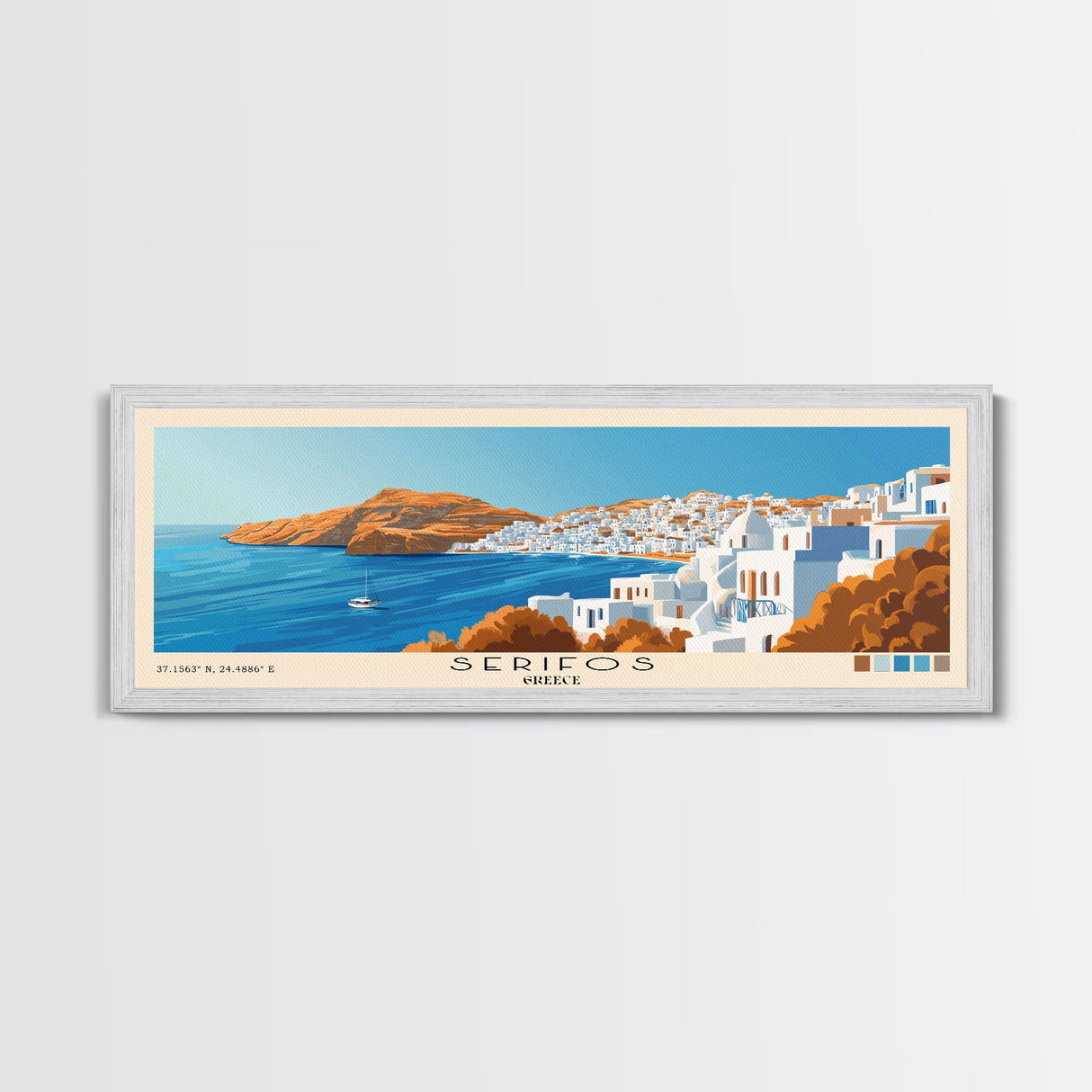Serifos, Greece Panoramic Print, Vacation Gift, Greece Wall Art, Beach Painting, Beach Decor, Beach Or Lakehouse Art