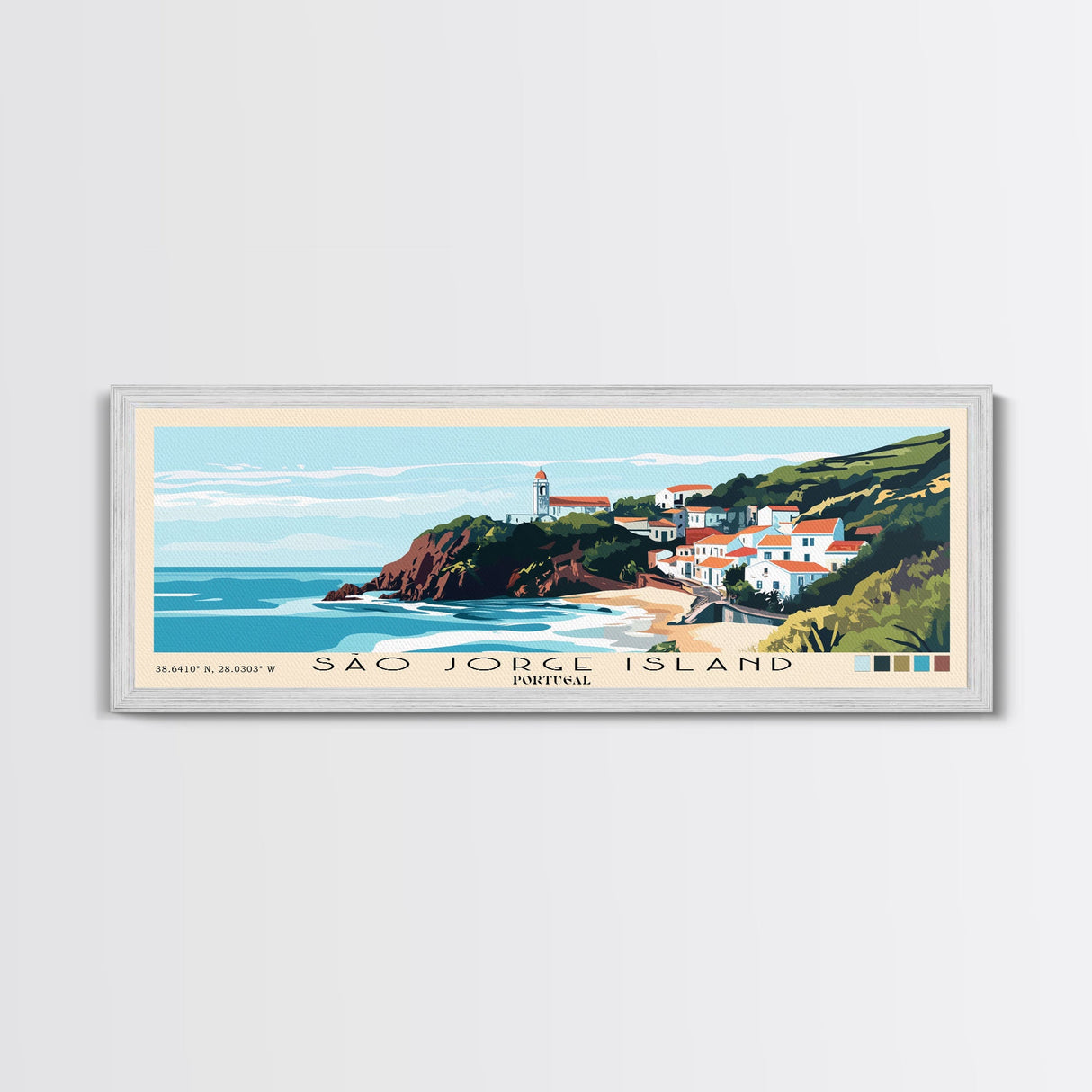 São Jorge Island, Portugal Panoramic Beach Print, Vacation Gift, Portugal Wall Art, Beach Painting, Beach Decor, Beach Painting