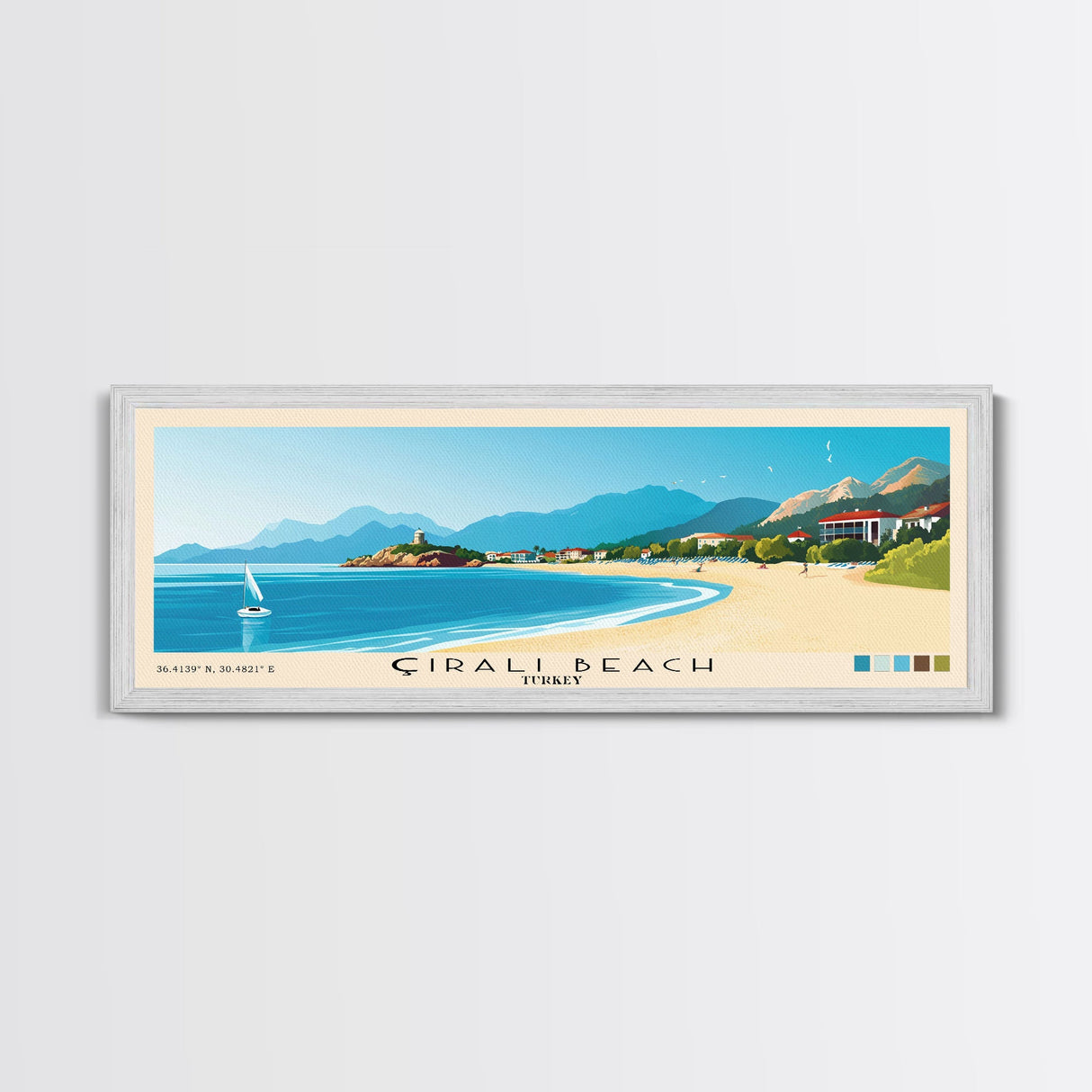 Çıralı Beach, Turkey Panoramic Print, Vacation Gift, Turkey Wall Art, Beach Painting, Beach Decor, Beach Or Lakehouse Art