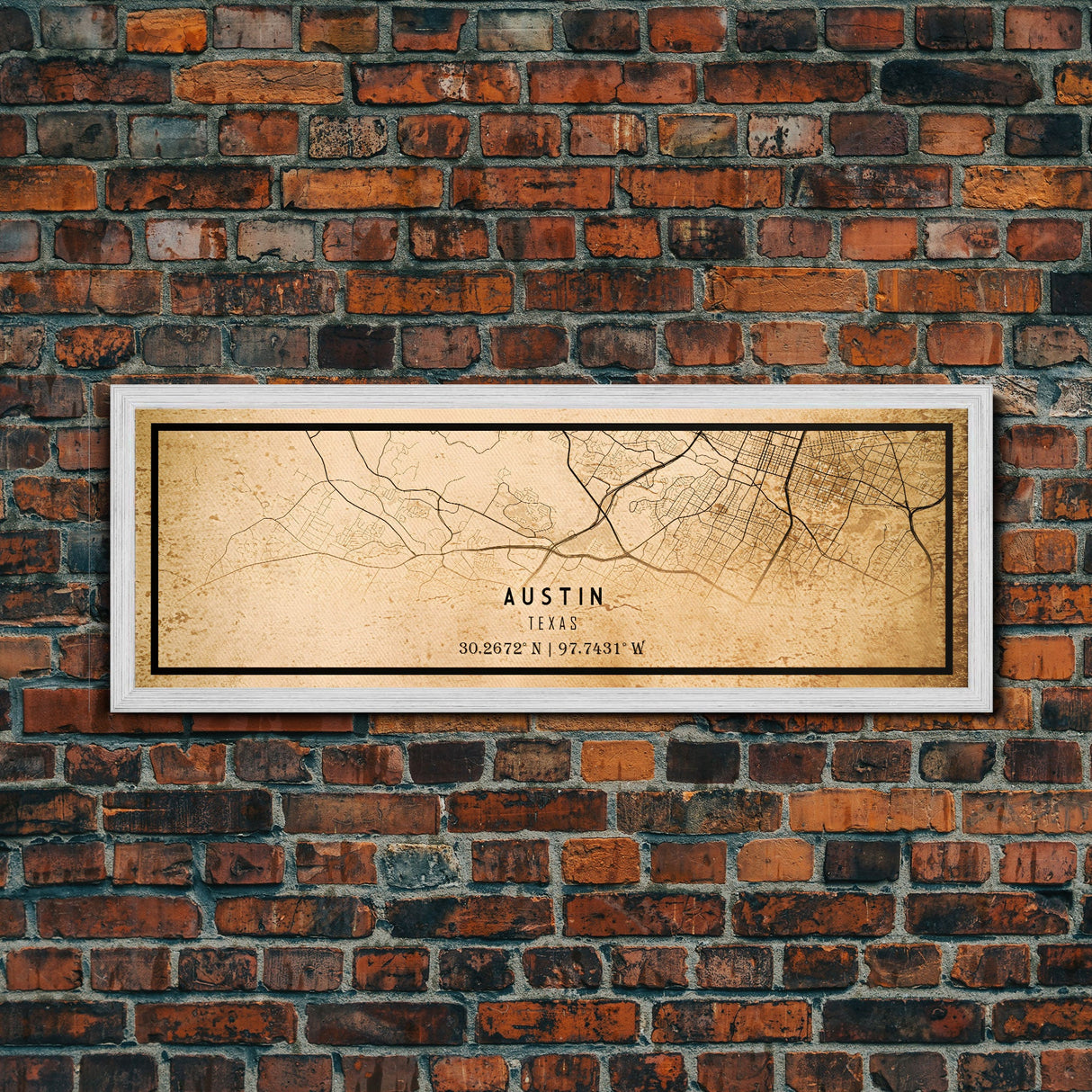 Panoramic Austin Map Print Canvas or Poster, Texas Map Art, Texas Map Print, Vintage Texas Map Framed Art, Retro / Distressed Office Art