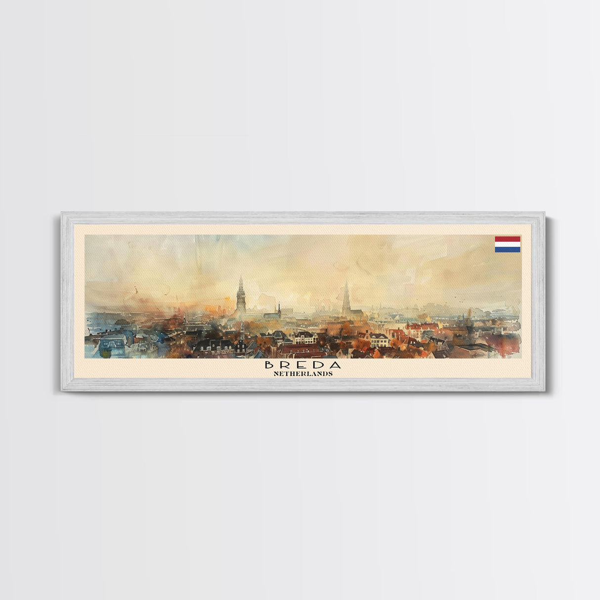 Breda Netherlands Panoramic Travel Poster, Framed Canvas Print or Metal Wall Art, Travel Art, Home Decor, Panoramic Painting, Midcentury Art