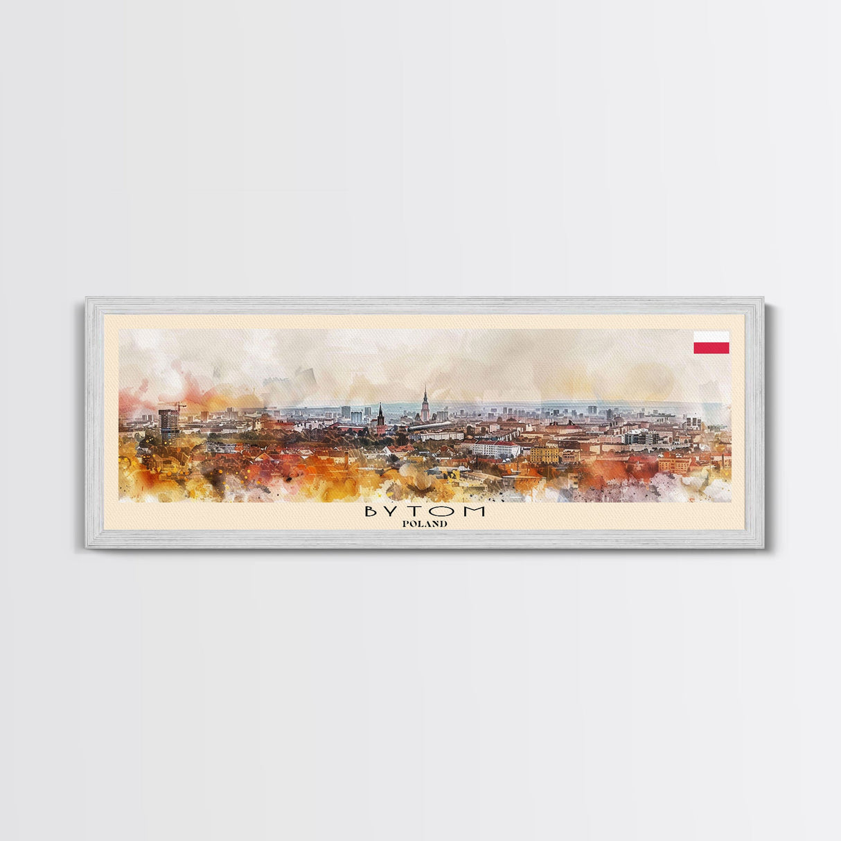Bytom Poland Panoramic Travel Poster, Framed Canvas Print or Metal Wall Art, Travel Art, Home Decor, Panoramic Painting, Midcentury Art