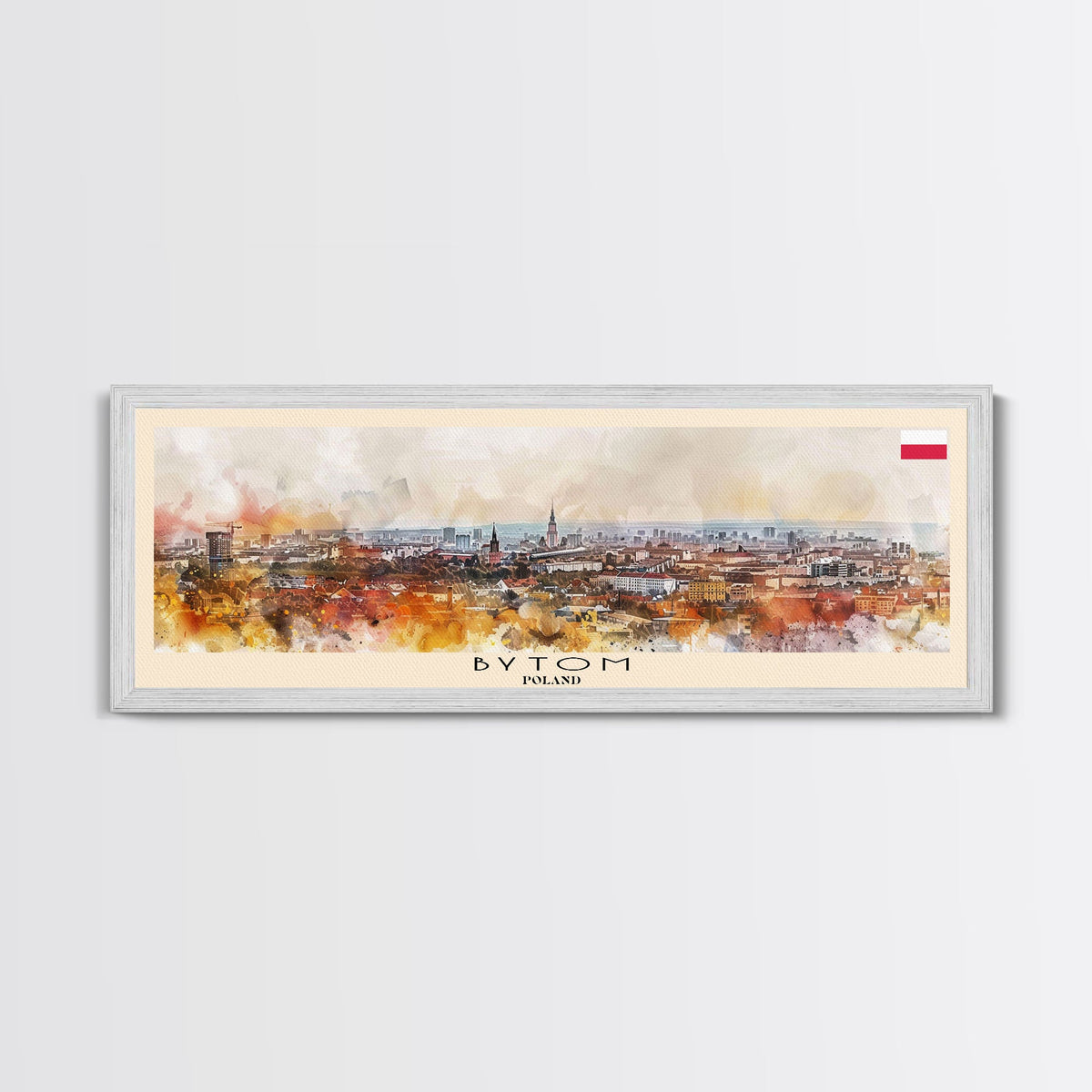 Bytom Poland Panoramic Travel Poster, Framed Canvas Print or Metal Wall Art, Travel Art, Home Decor, Panoramic Painting, Midcentury Art