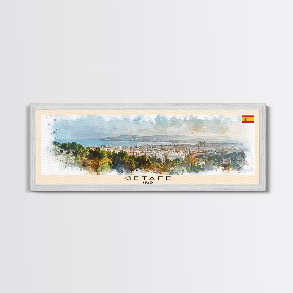 Getafe Spain Panoramic Travel Poster, Framed Canvas Print or Metal Wall Art, Travel Art, Home Decor, Panoramic Painting, Midcentury Art