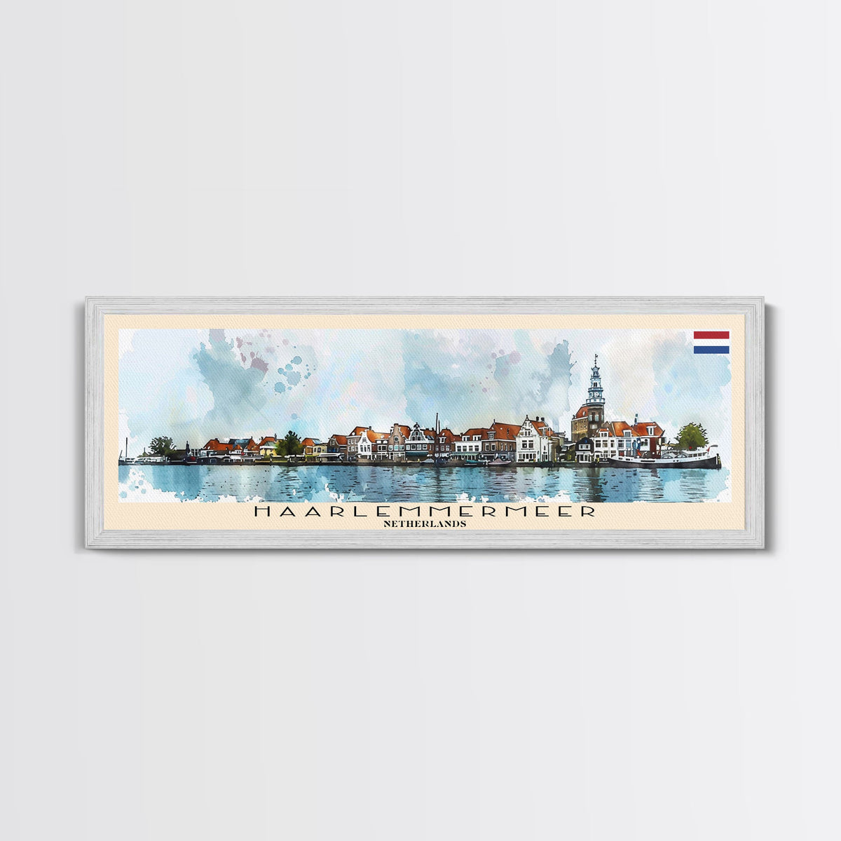 Haarlemmermeer Netherlands Panoramic Travel Poster, Framed Canvas Print or Metal Wall Art, Travel Art, Home Decor, Panoramic Painting, Midcentury Art