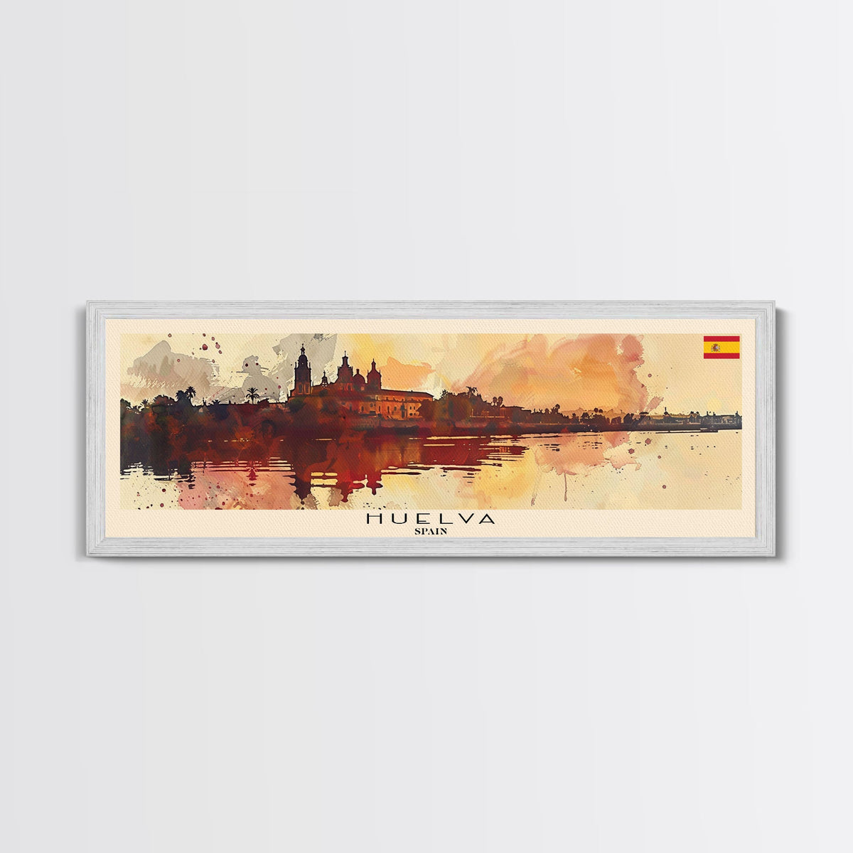 Huelva Spain Panoramic Travel Poster, Framed Canvas Print or Metal Wall Art, Travel Art, Home Decor, Panoramic Painting, Midcentury Art