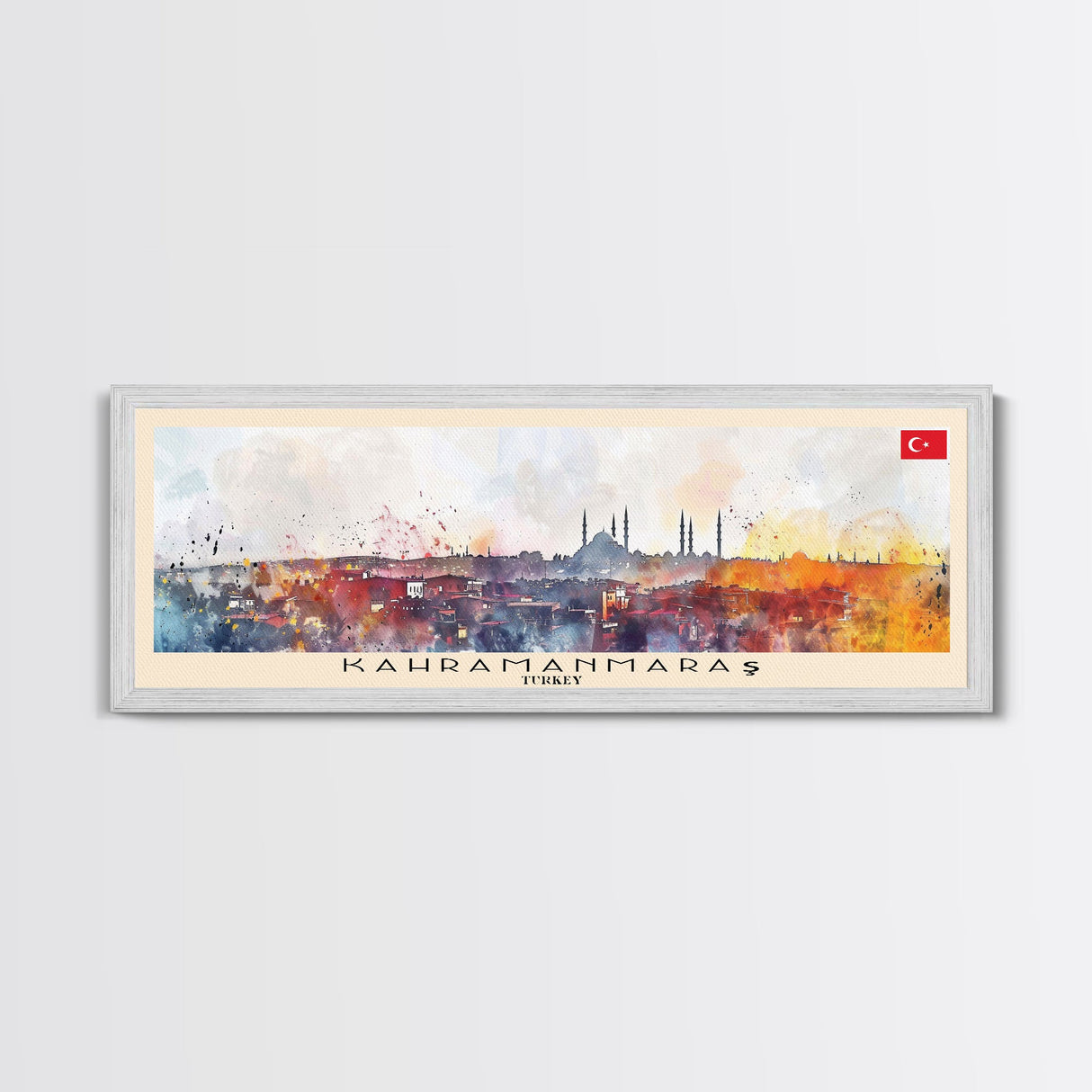 Kahramanmaras Turkey Panoramic Travel Poster, Framed Canvas Print or Metal Wall Art, Travel Art, Home Decor, Panoramic Painting, Midcentury Art