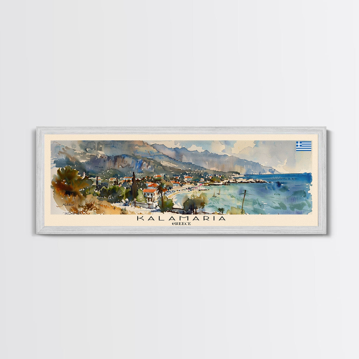 Kalamaria Greece Wall Art, Panoramic Travel Poster, Panoramic Framed Canvas Print, City Wall Art, Wall Hanging Home Decor, Travel Art