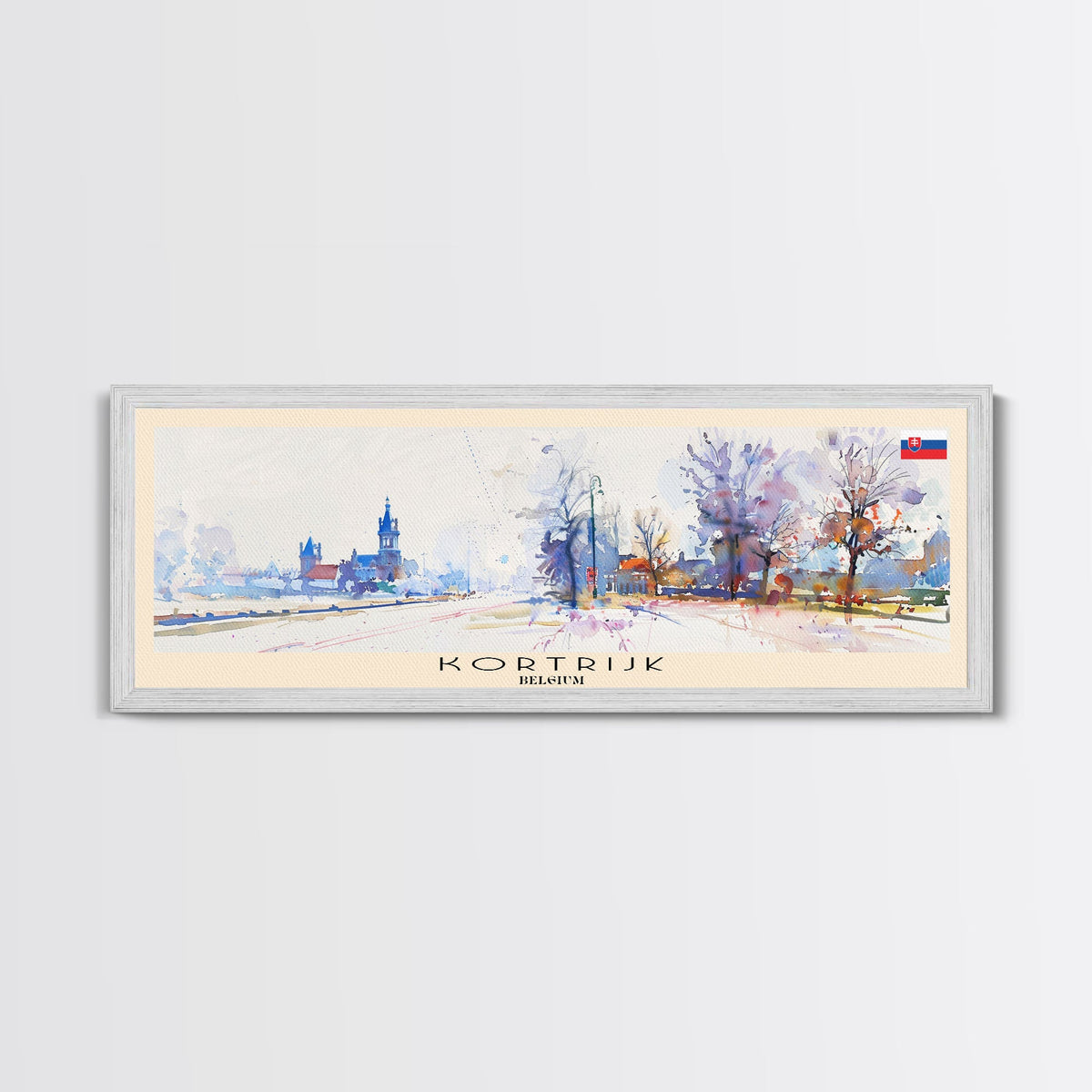 Kortrijk Belgium Travel Print Wall Art, Panoramic City Art, Travel Art, Wall Decor, Vacation Gift, Framed Canvas Print Or Metal Art