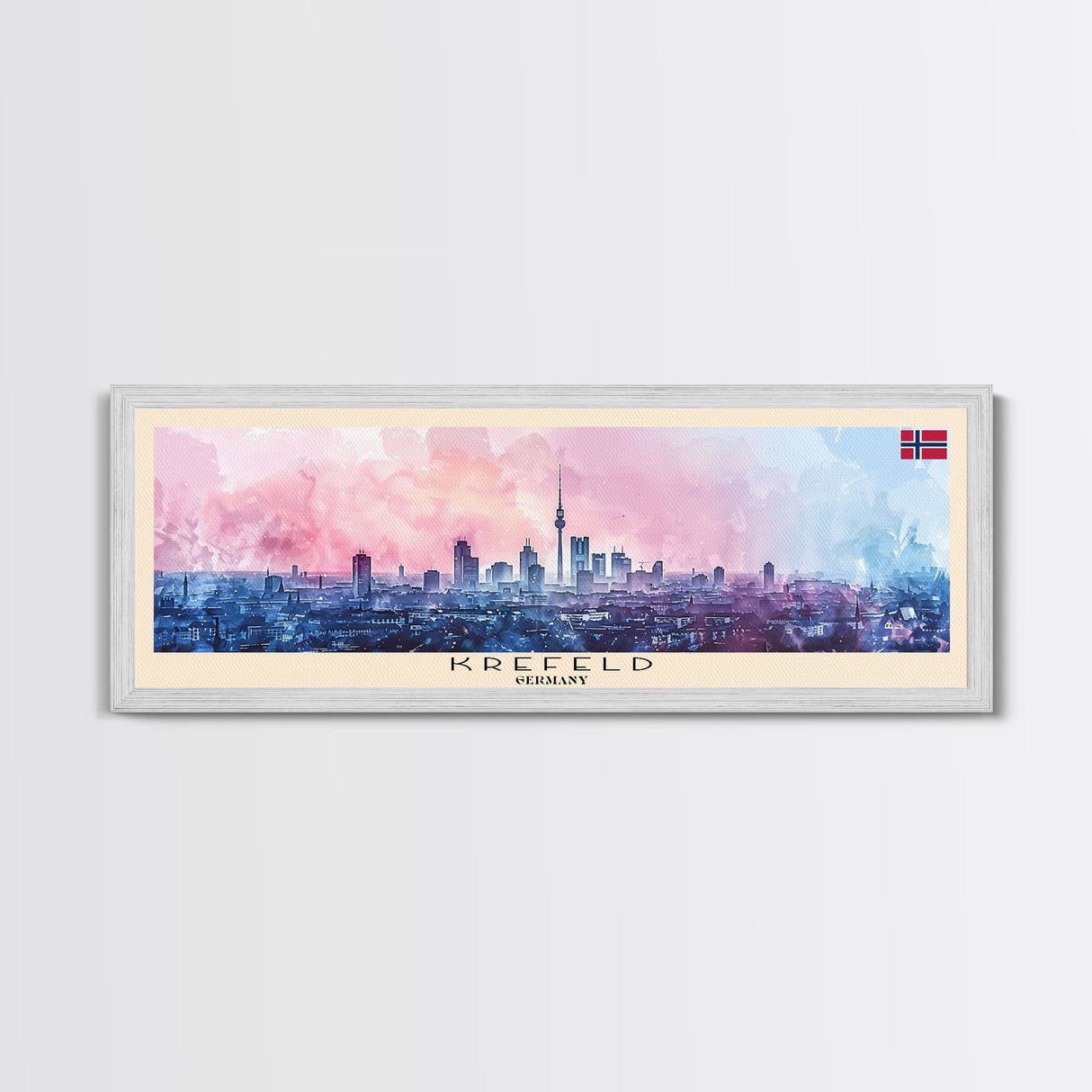 Krefeld Germany Panoramic Travel Poster, Framed Canvas Print or Metal Wall Art, Travel Art, Home Decor, Panoramic Painting, Midcentury Art