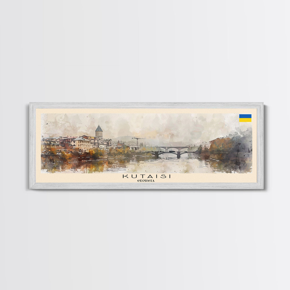 Kutaisi Georgia Panoramic Travel Poster, Framed Canvas Print or Metal Wall Art, Travel Art, Home Decor, Panoramic Painting, Midcentury Art