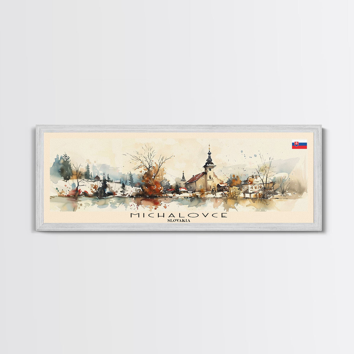 Michalovce Slovakia Travel Art, City Art, Framed Canvas Print or Metal Wall Art, Europe Travel Poster, Panoramic Wall Art, Extra Wide Wall Art