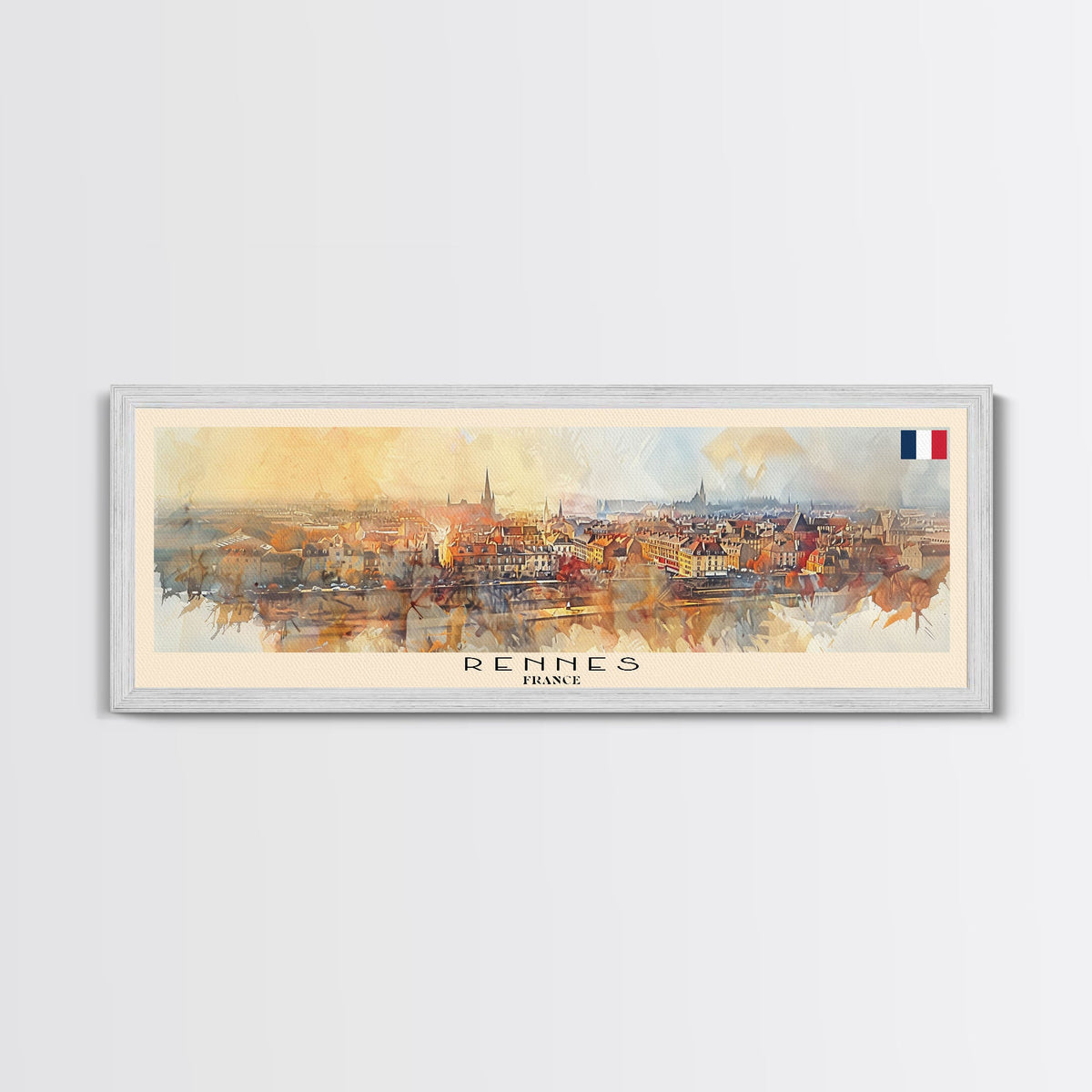 Rennes France Panoramic Travel Poster, Framed Canvas Print or Metal Wall Art, Travel Art, Home Decor, Panoramic Painting, Midcentury Art
