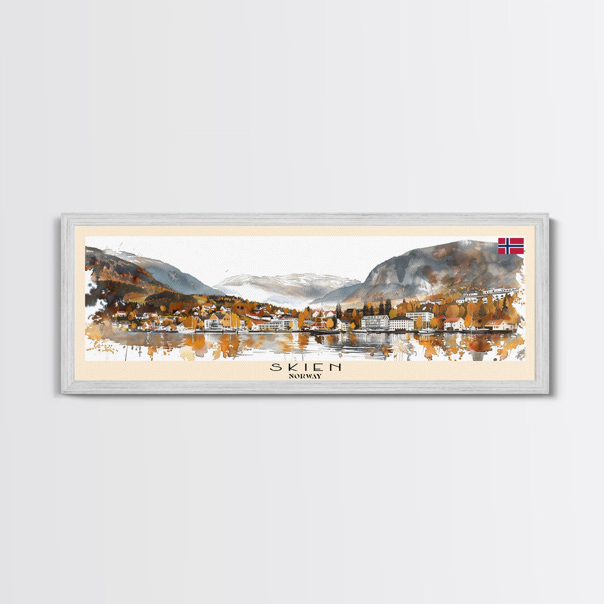 Skien Norway Travel Art, City Art, Framed Canvas Print or Metal Wall Art, Europe Travel Poster, Panoramic Wall Art, Extra Wide Wall Art