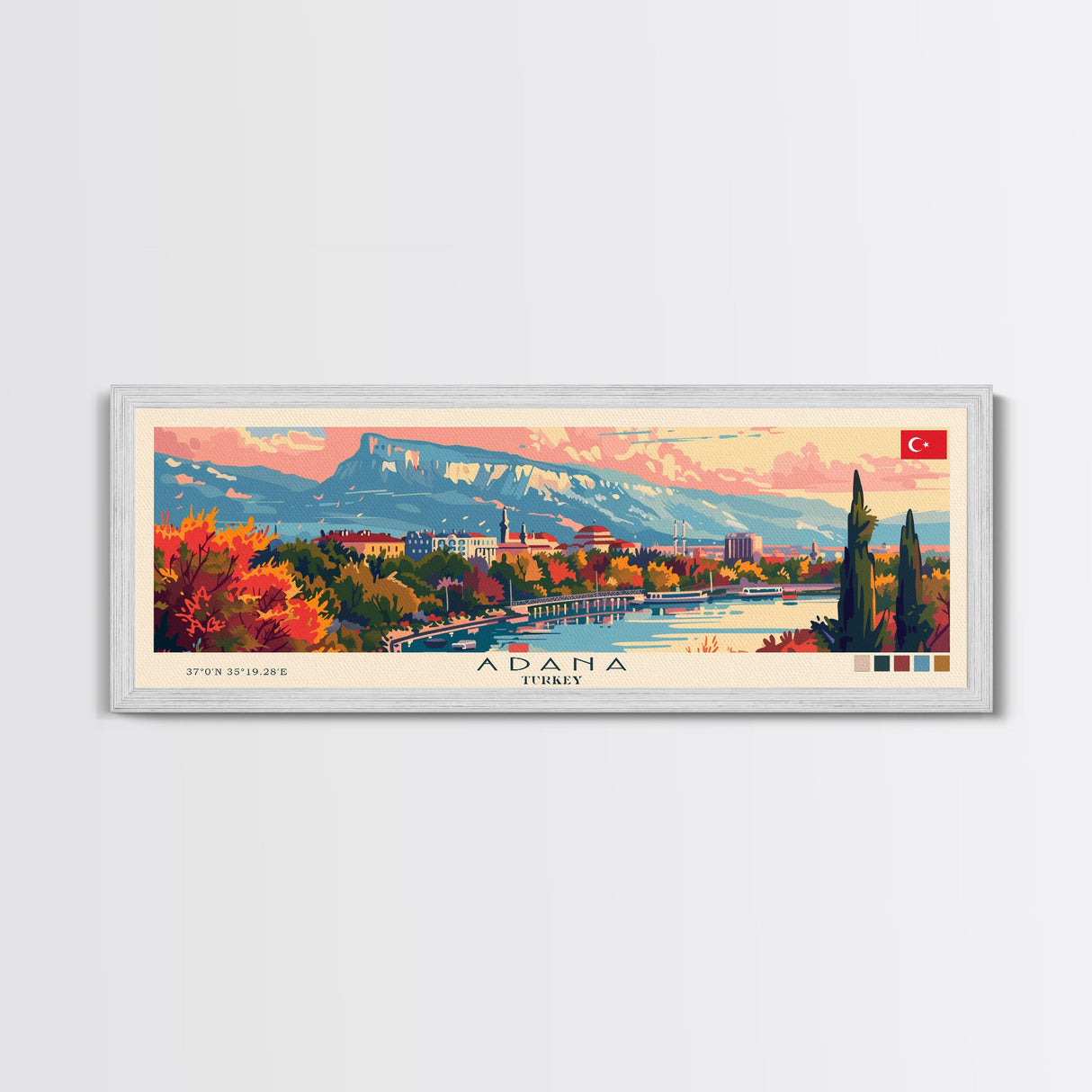 Adana Turkey Travel Art, City Art, Framed Canvas Print or Metal Wall Art, Europe Travel Poster, Panoramic Wall Art, Extra Wide Wall Art
