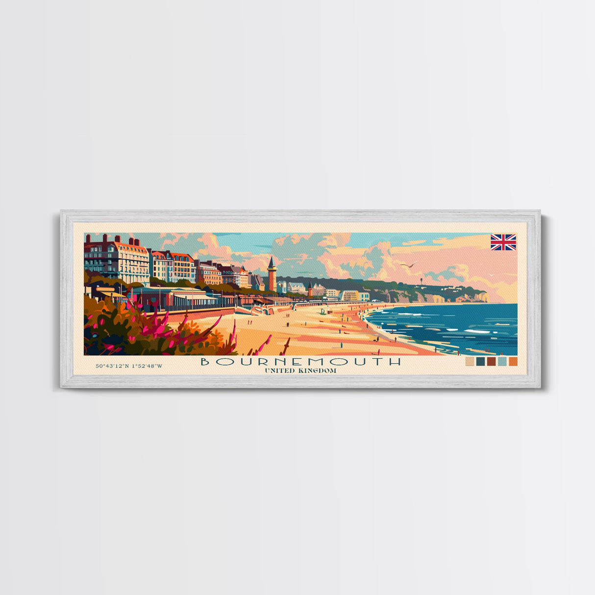 Bournemouth United Kingdom Wall Art, Panoramic Travel Poster, Panoramic Framed Canvas Print, City Wall Art, Wall Hanging Home Decor, Travel Art